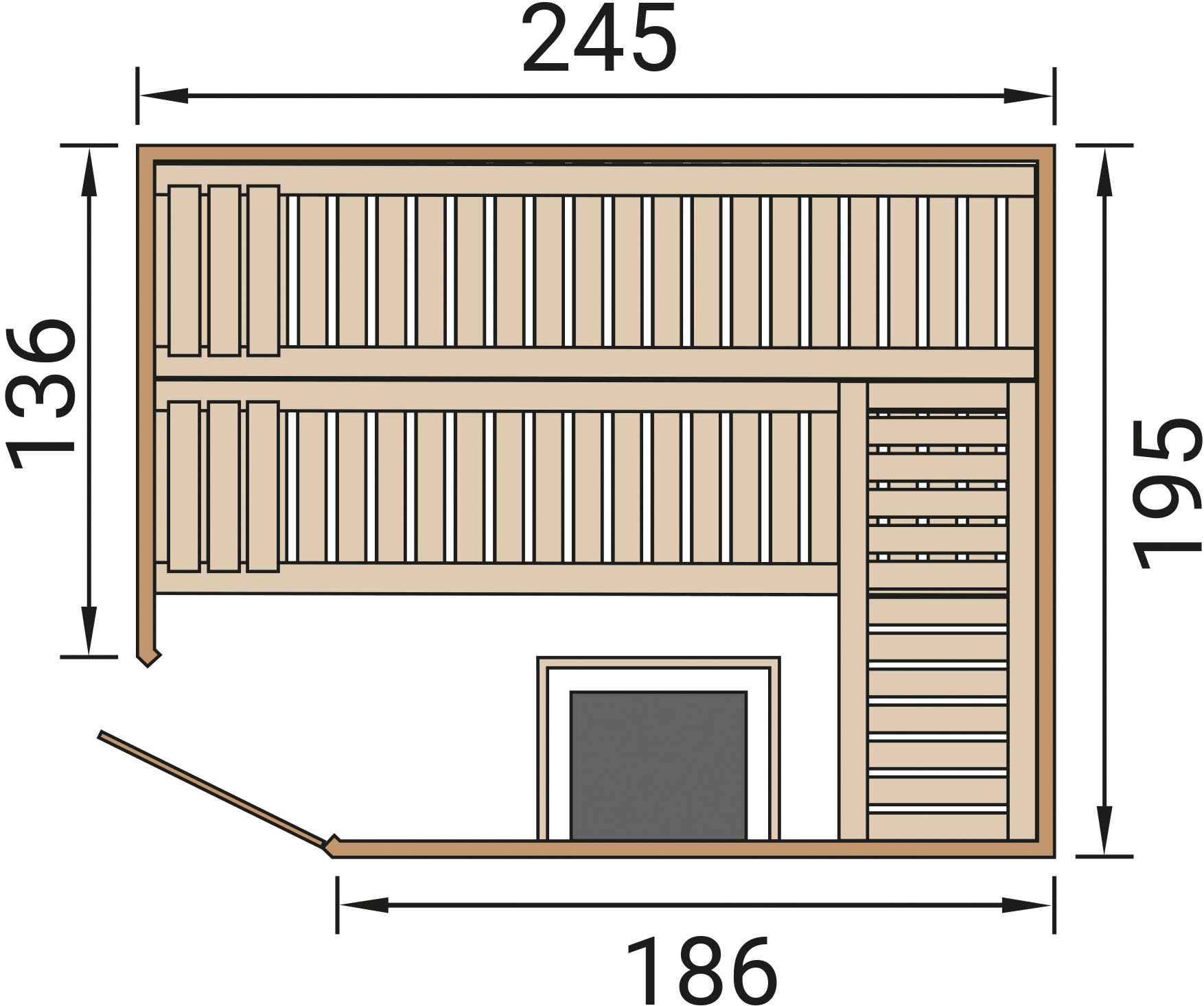 weka Sauna »Design-Sauna KEMI Eck 2«, Blockbohlen, vorgefertigte Elemente, moderne Ganzglastür