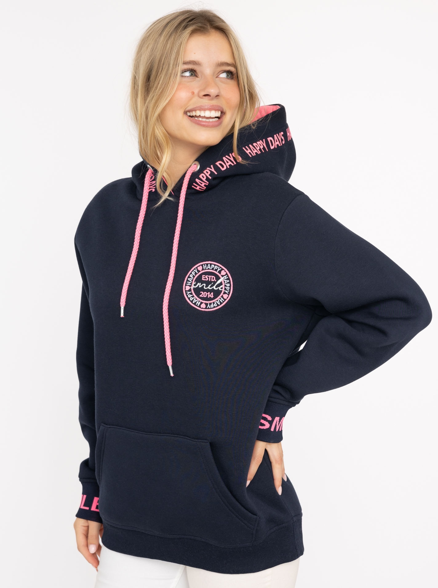 Zwillingsherz Hoodie ""Happy Days"", mit gestickten pinken Details günstig online kaufen