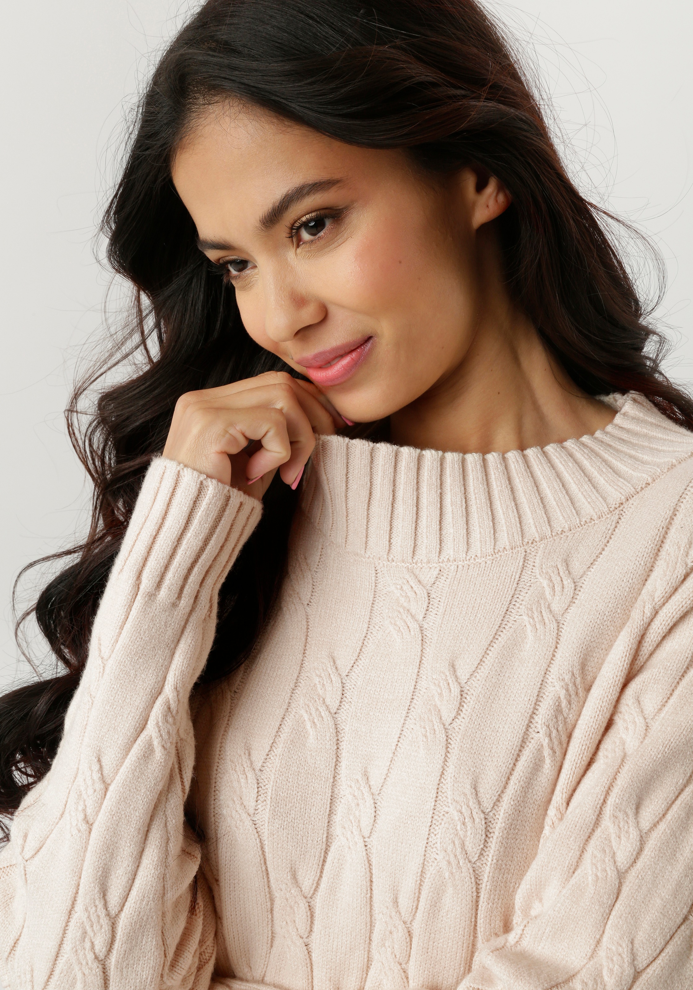 Strickkleid ANISTON SELECTED, Damen, Gr. 36, N-Gr, beige (natur), Grobstrick, Obermaterial: 50% Viskose, 26% Polyamid, 24% Polyester, Zopfmuster, gemustert, unifarben, figurbetont kniefrei, Rundhals, Rippstrickbündchen, Kleider Strickkleid, im angesagten  3