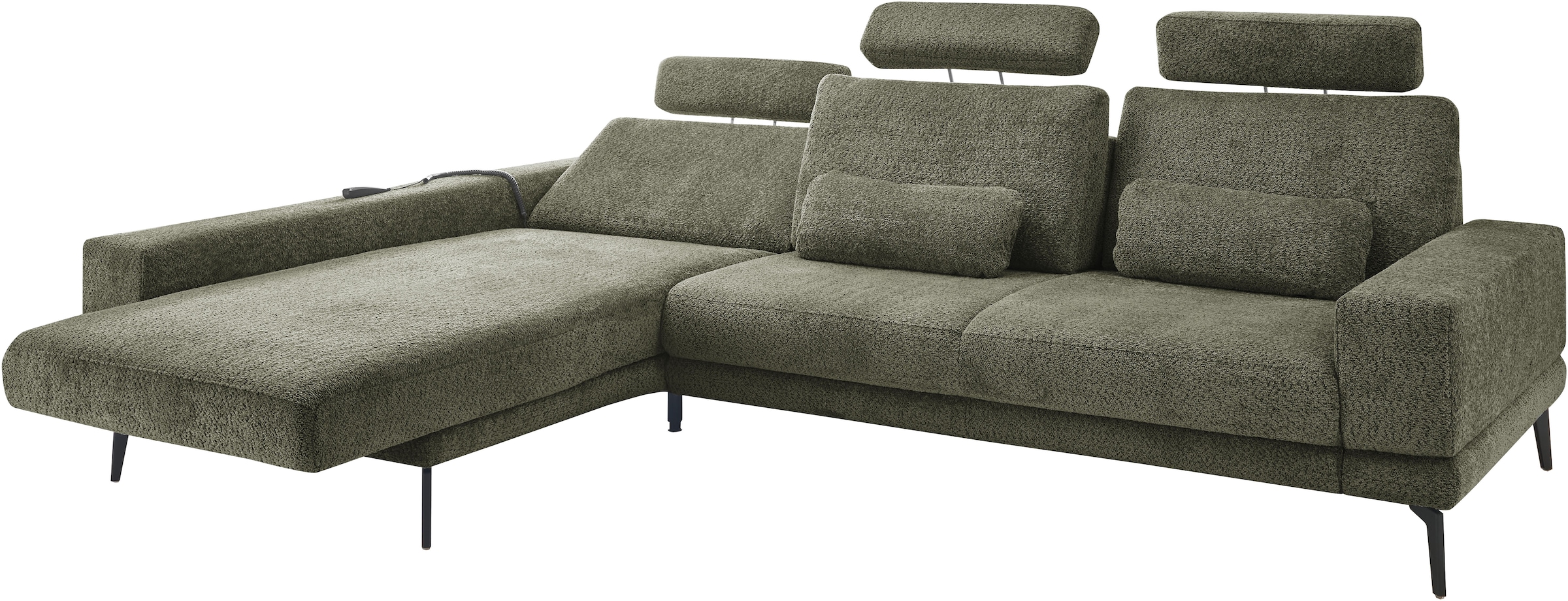set one by Musterring Ecksofa »SO 3600, inkl motor. Sitztiefenverstellung, Kopfstützen, Nierenkissen«, Sitzhöhe 44 cm, Federkern, Breite 293 x Tiefe 180 cm, Kama olive