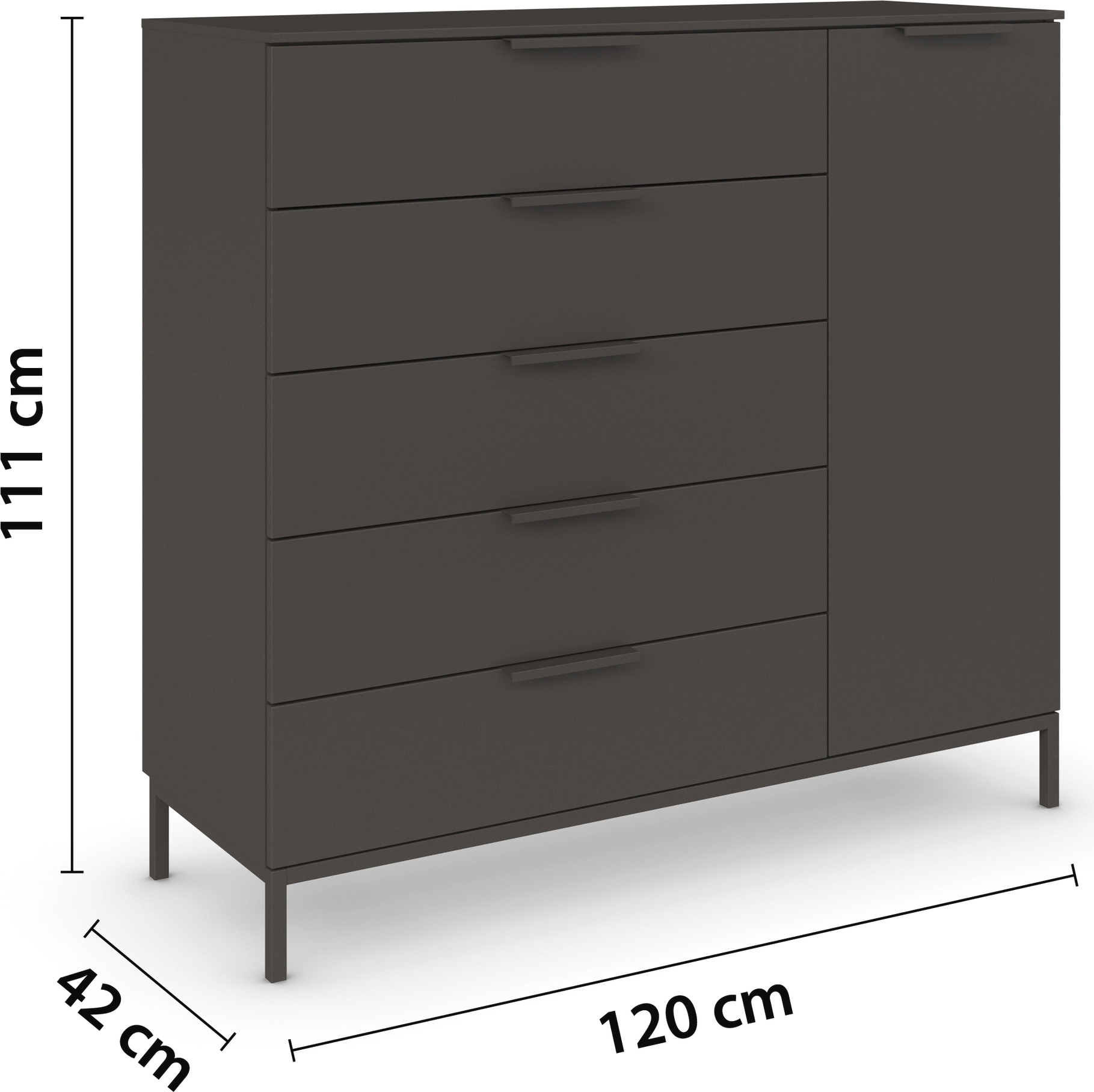 rauch Kombikommode »Kommode Türkommode Sideboard Kombikommode FLIPP«, (Breite 120 cm mit 2 Einlegeböden), 1-türig mit 5 Schubladen und Soft-Close-Funktion