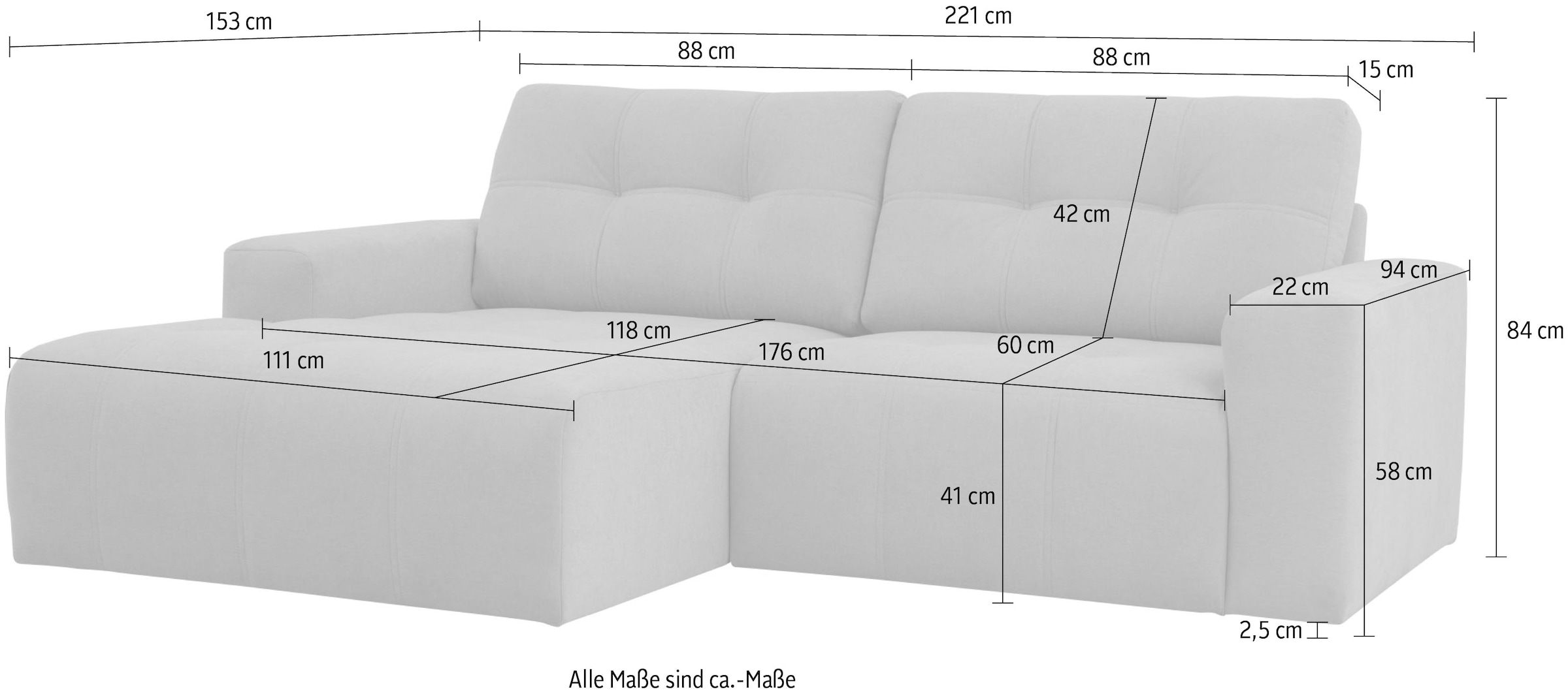 Home affaire Ecksofa »Tournon, Lounge-sofa, Breite 221 cm«, Chenille, mit Knopf- und Doppelsteppung, elegantes Aussehen