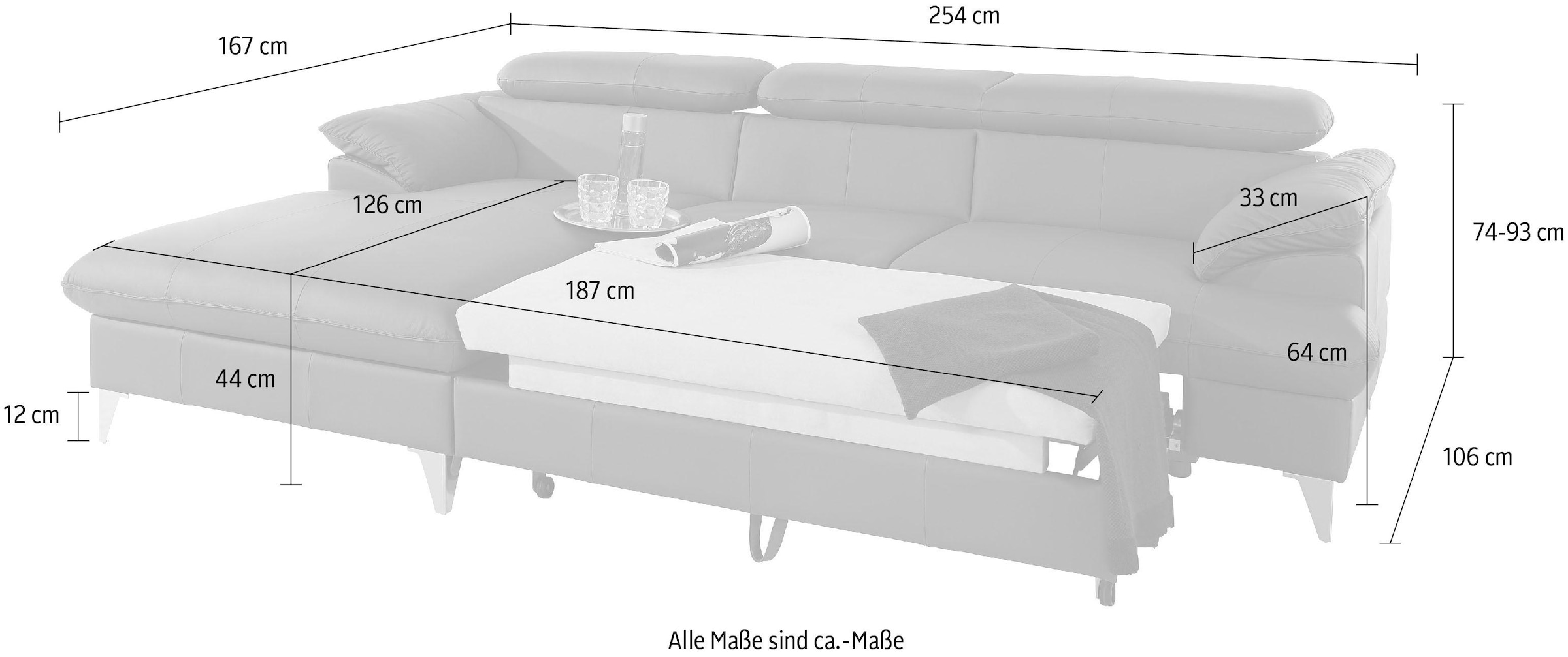 COTTA Ecksofa »Caluso L-Form«, mit Kopfteilverstellung, wahlweise mit Bettfunktion & Bettkasten