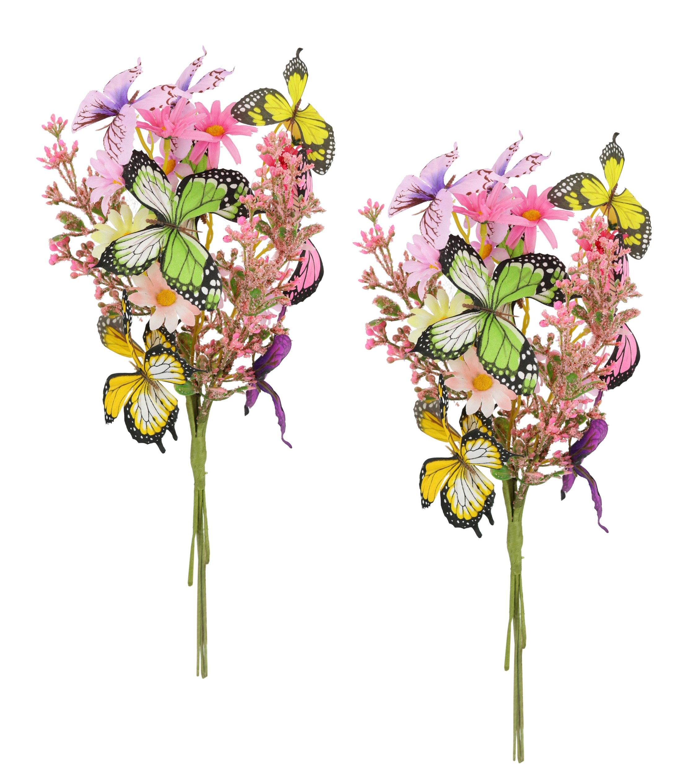 I.GE.A. Kunstblume "Strauß mit Schmetterlingen und Blüten 40cm 2er Set gebunden zum Strauß" Künstliche Blumen Blumenstrauß Bouquet Deko Zweig Blumendeko Hochzeit