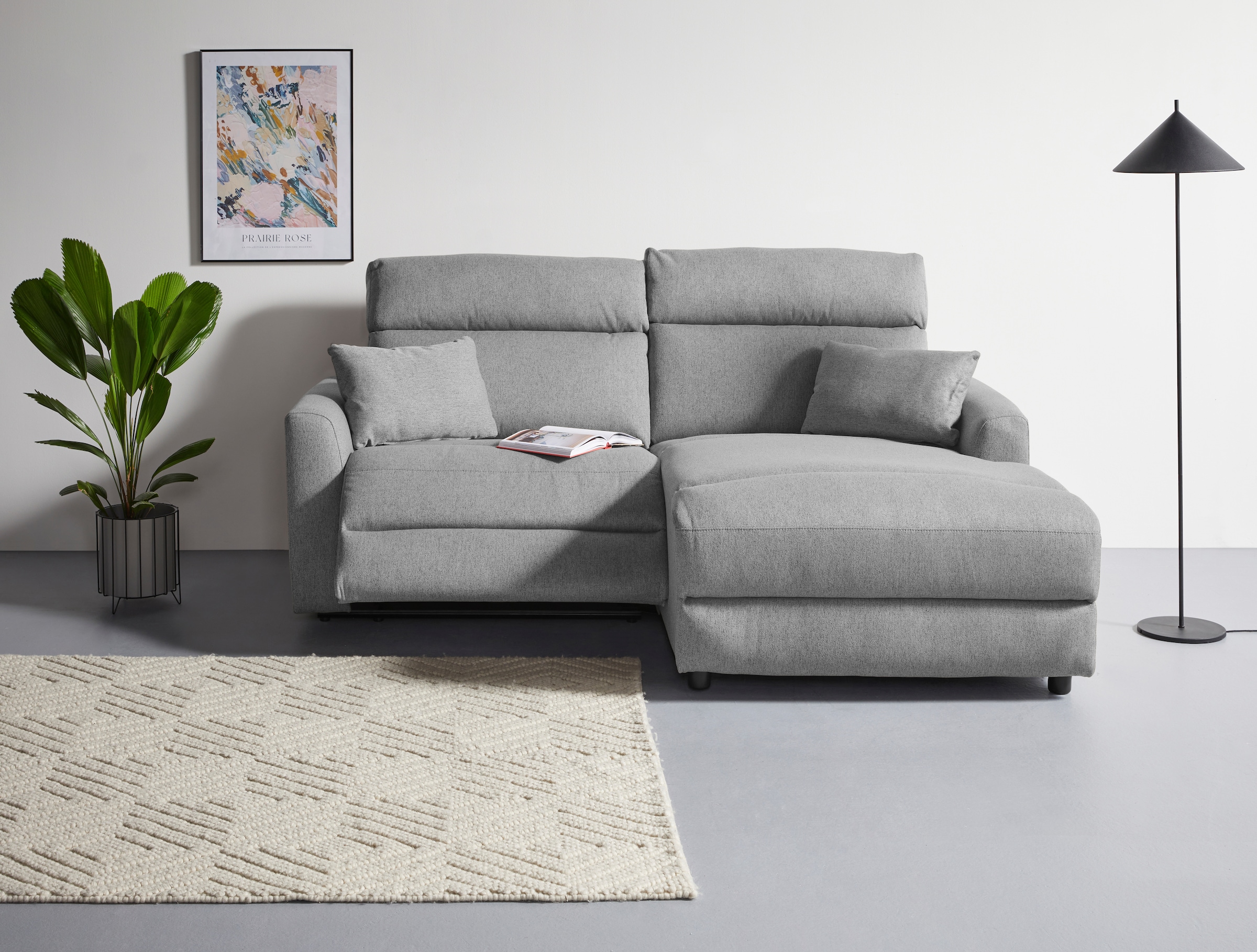 INOSIGN Ecksofa »JENNA, L-Form, 209cm, manuelle u. elektrische Funktion, mit USB A/C,«, Liegefunktion 105°-150°, Federkern, Struktur fein