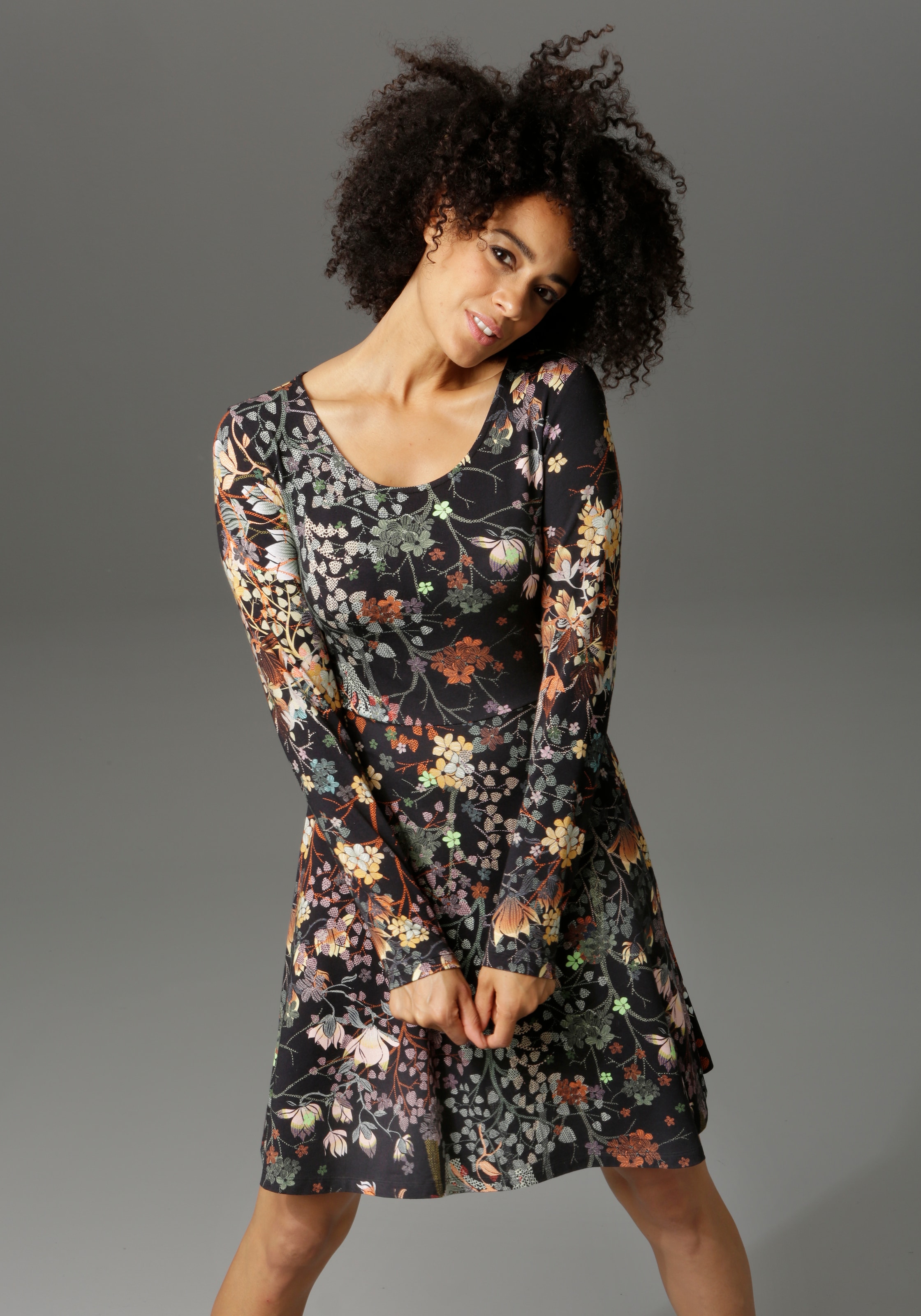 Aniston CASUAL bestellen in Schwarz uni | oder Jerseykleid, Blumendruck online mit BAUR