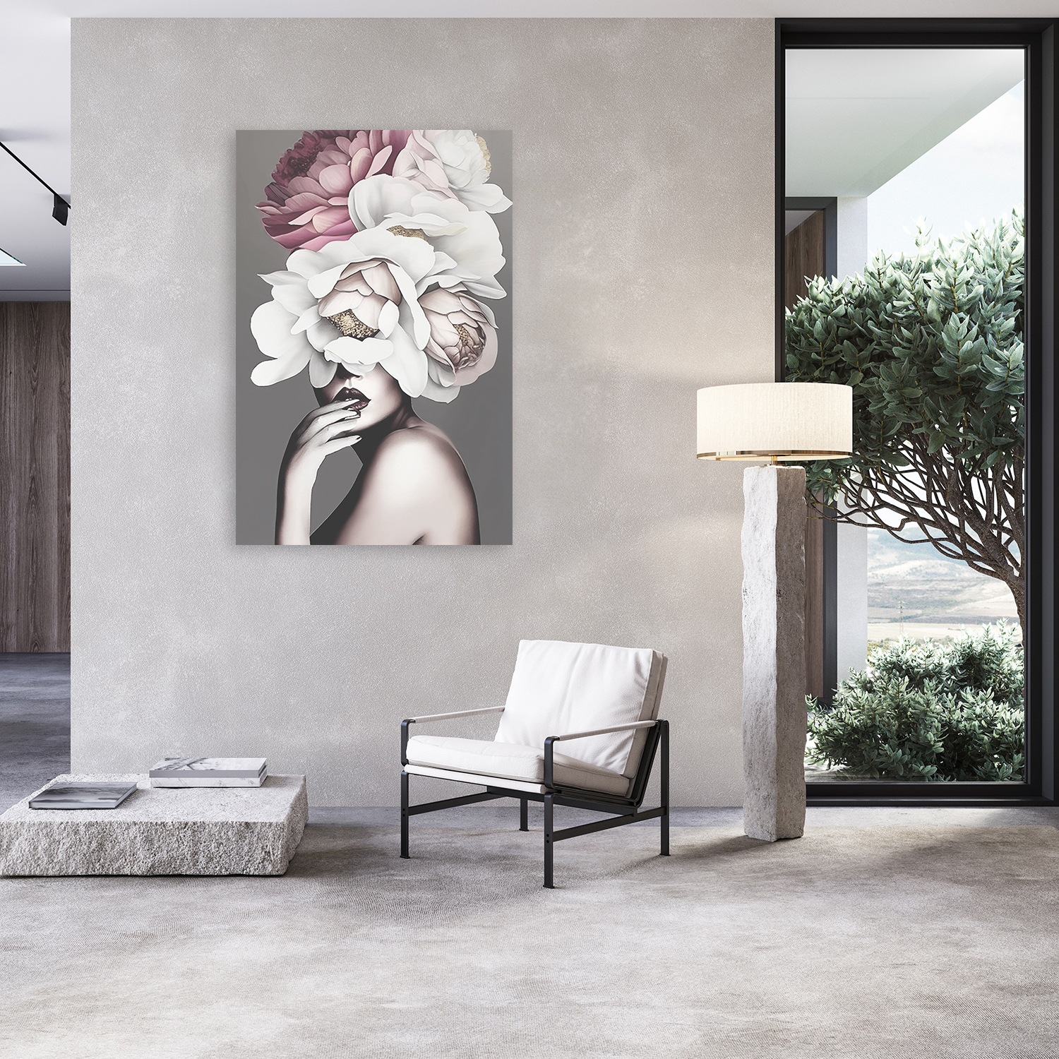 queence Acrylglasbild "Frau mit Pfingstrosen im Haar" Abstrakt  Abstrakte günstig online kaufen