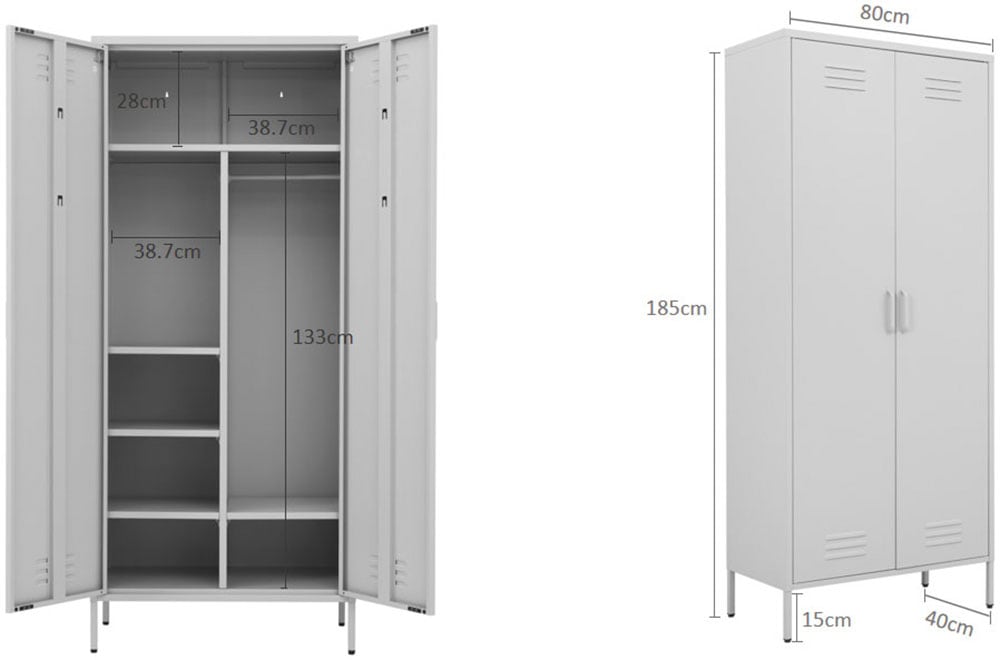 INOSIGN Drehtürenschrank »Kleiderschrank Schrank Metallschrank Mehrzweckschrank Siena Spind«, (in 4 Farben aus Metall), in der Höhe verstellbar, abschließbar