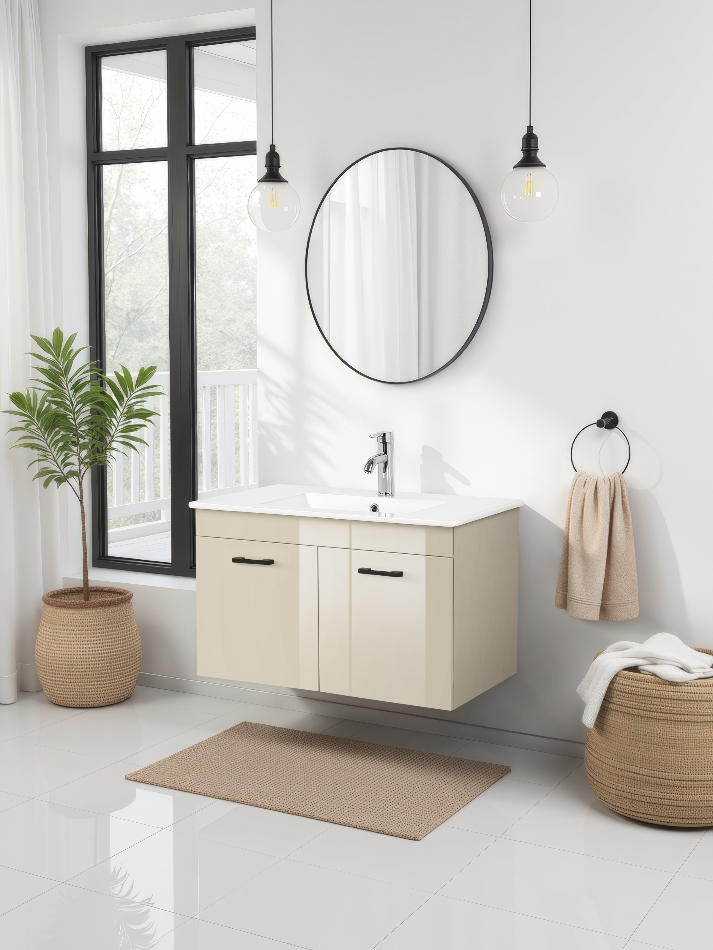 welltime Waschtisch "Florenz, Breite 60cm, 2 Tür, 2 Fächer, MDF-Front", Was günstig online kaufen