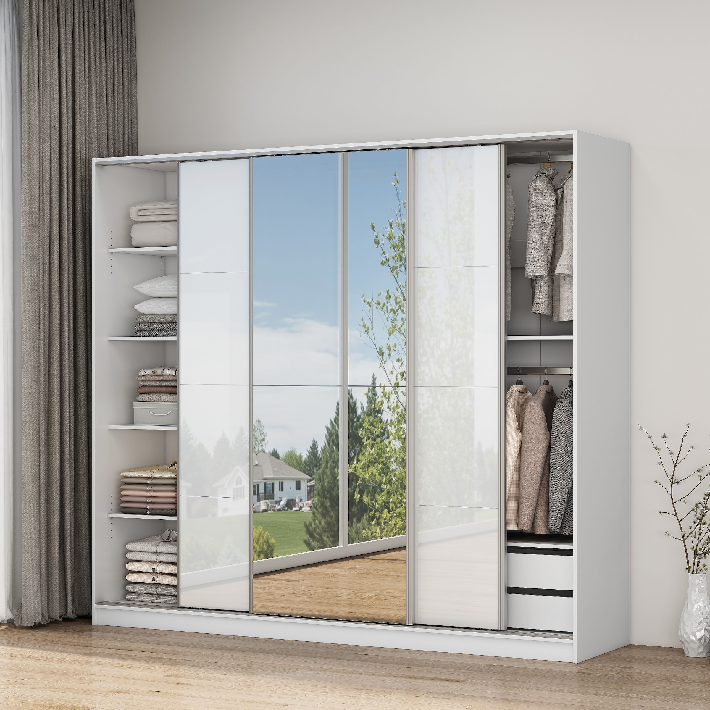 OTTO home Kleiderschrank "Trento Schlafzimmerschrank mit Premium Ausstattung & Schiebetüren" Leichtgängige Schiebetüren mit Softclose und Hochglanzfronten