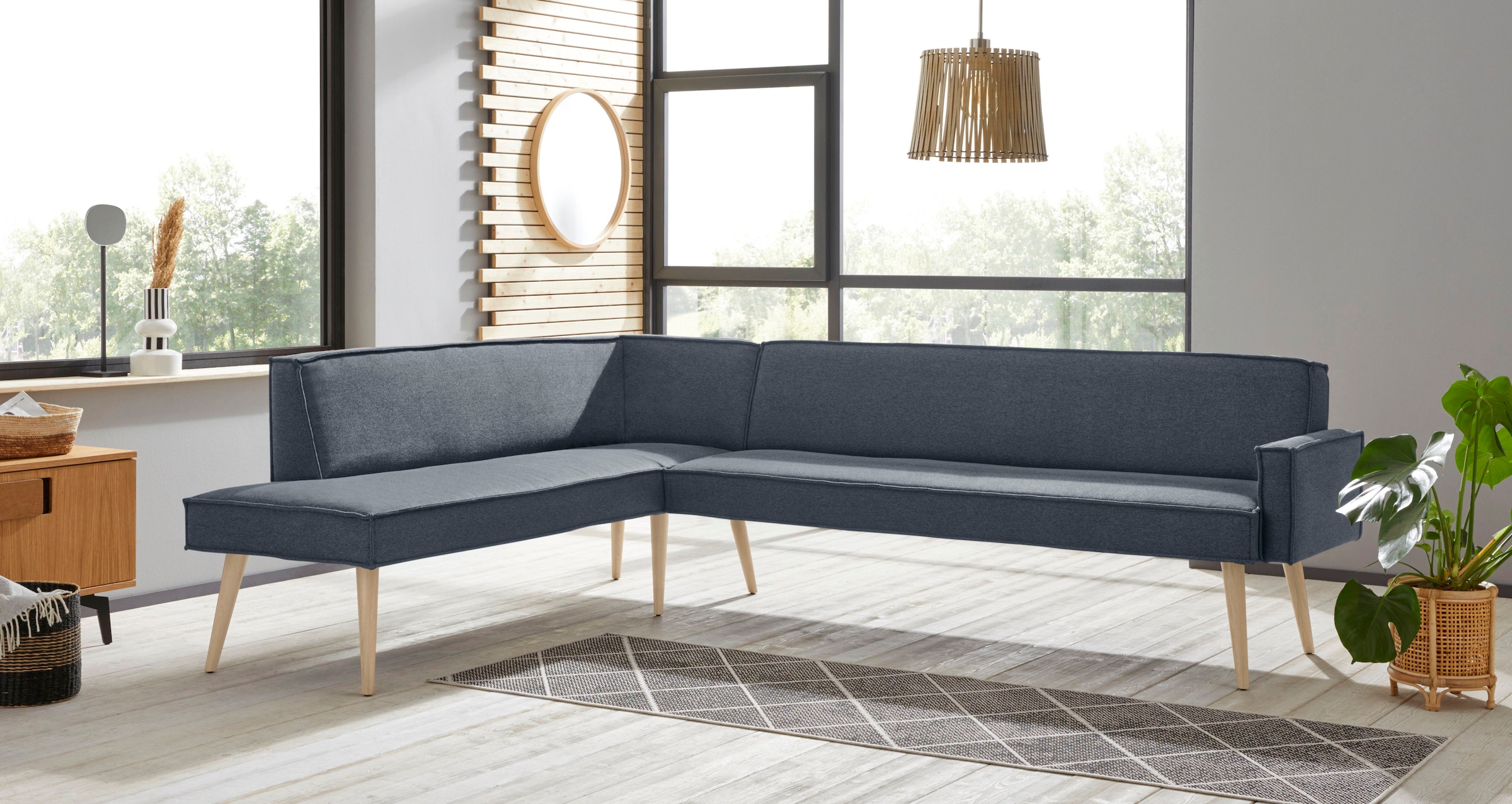 exxpo - sofa fashion Eckbank "Lungo, moderne Kedernaht, bequem und elegant, hoher Holzfuß", hochwertige Detailverarbeitu