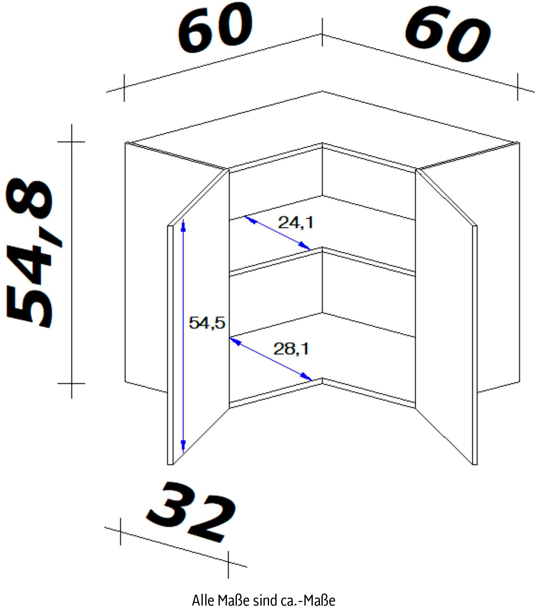 Flex-Well Eckhängeschrank »Vintea«, (B x H x T) 60 x 54,8 x 32 cm, als Ecklösung