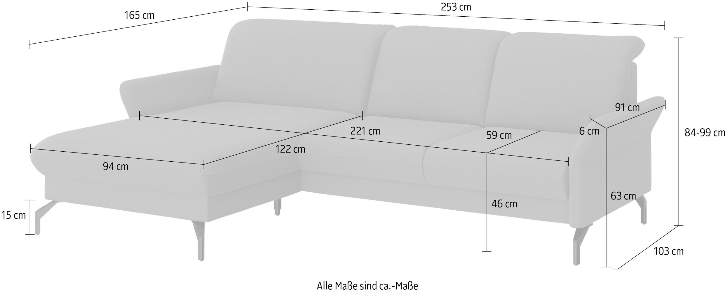 sit&more Ecksofa »Fashion L-Form«, wahlweise mit Kopfteilverstellung und Vorziehsitz, motorisch