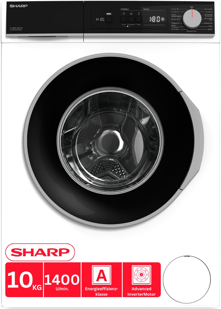 Sharp Waschmaschine »ES-NFA014BW1NA-DE« 10 kg 1400 U/min AllergySmart für Allergiker: Entfernt bestimmte Allergene & Bakterien