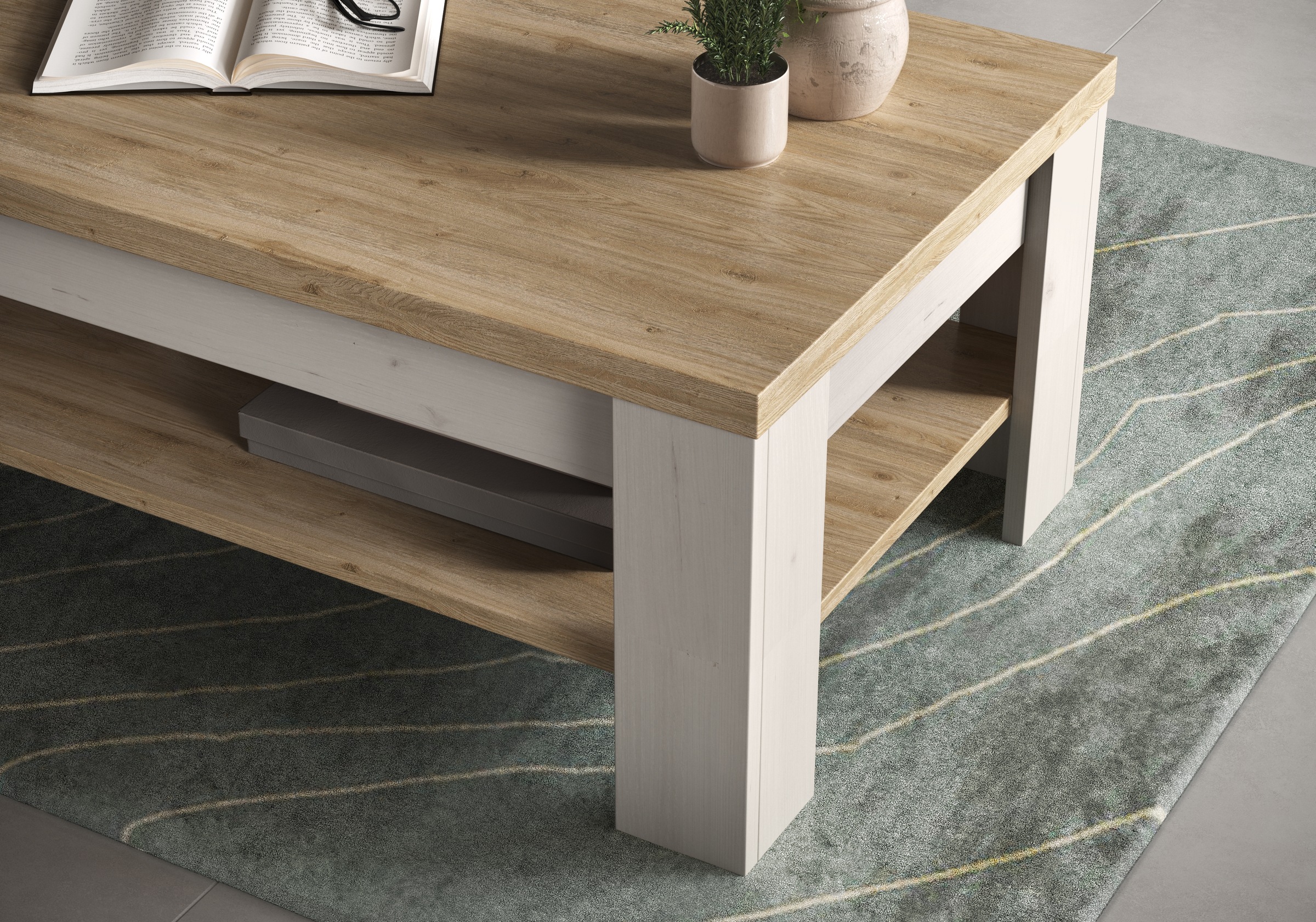 Couchtisch OTTO HOME "Country 110 x 68 cm, Wohnzimmertisch mit Ablageboden", beige (eiche meringa nb, eiche cadiz nb, eiche meringa nb, eiche cadiz nb), H:46,5cm, Tische, Couchtisch, Sofatisch, zweifarbig, rechteckig, Tischplattenstärke 38 mm 3