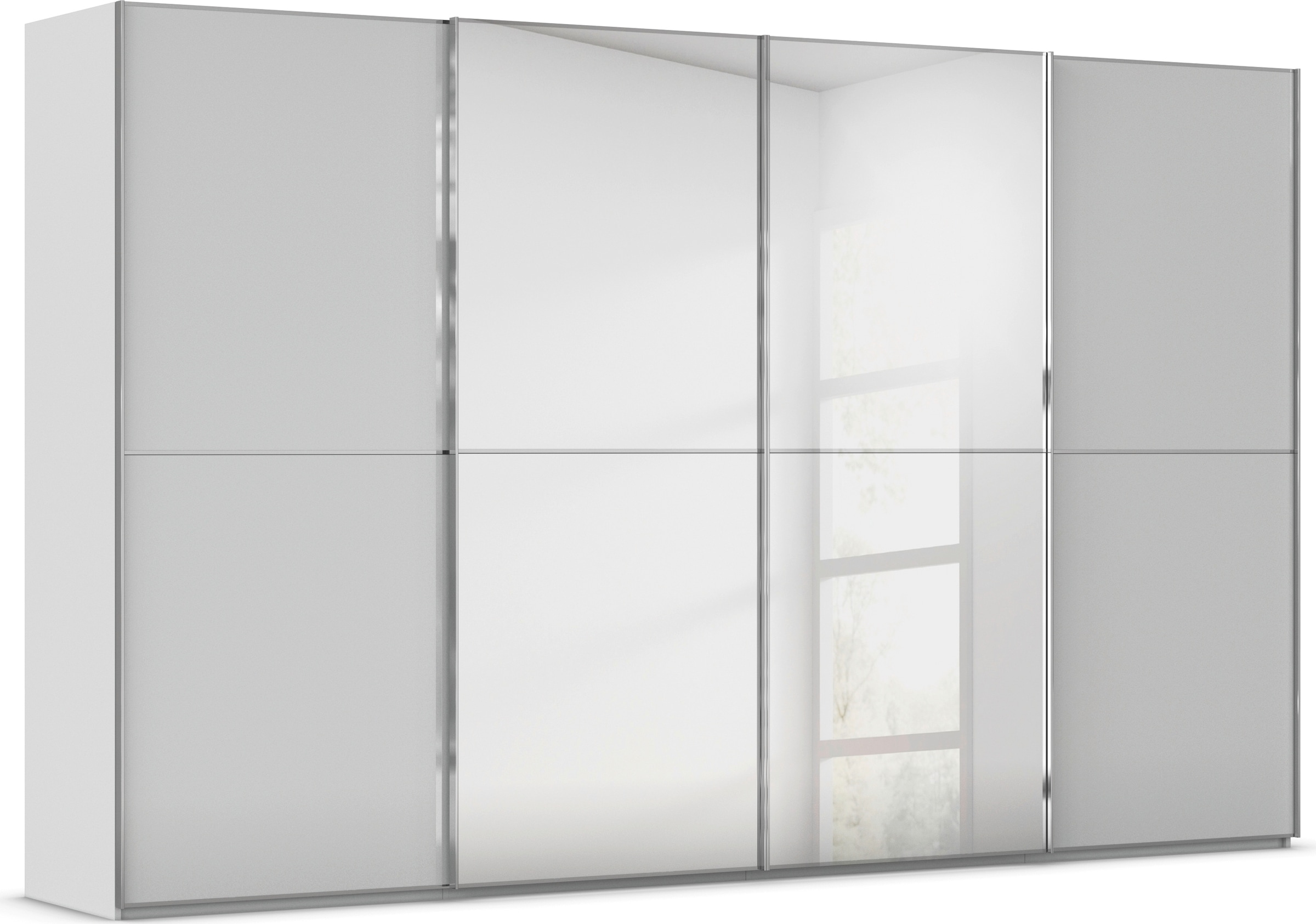 rauch Schwebetürenschrank "Kleiderschrank Schrank Garderobe Schlafzimmerschrank SCALE-DUO" edle zweigeteilte Türen Spiegel/Glas-Mix 3 Zierleisten MADE IN GERMANY