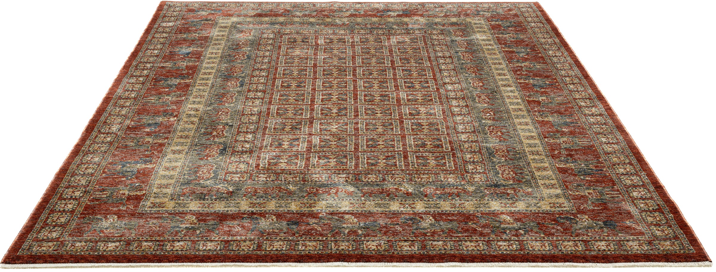 Thumbnail - THEKO Teppich "Beatrice GF-137" rechteckig 10 mm Höhe Kurzflor, Orient Optik, mit Bordüre & Fransen, Wohnzimmer