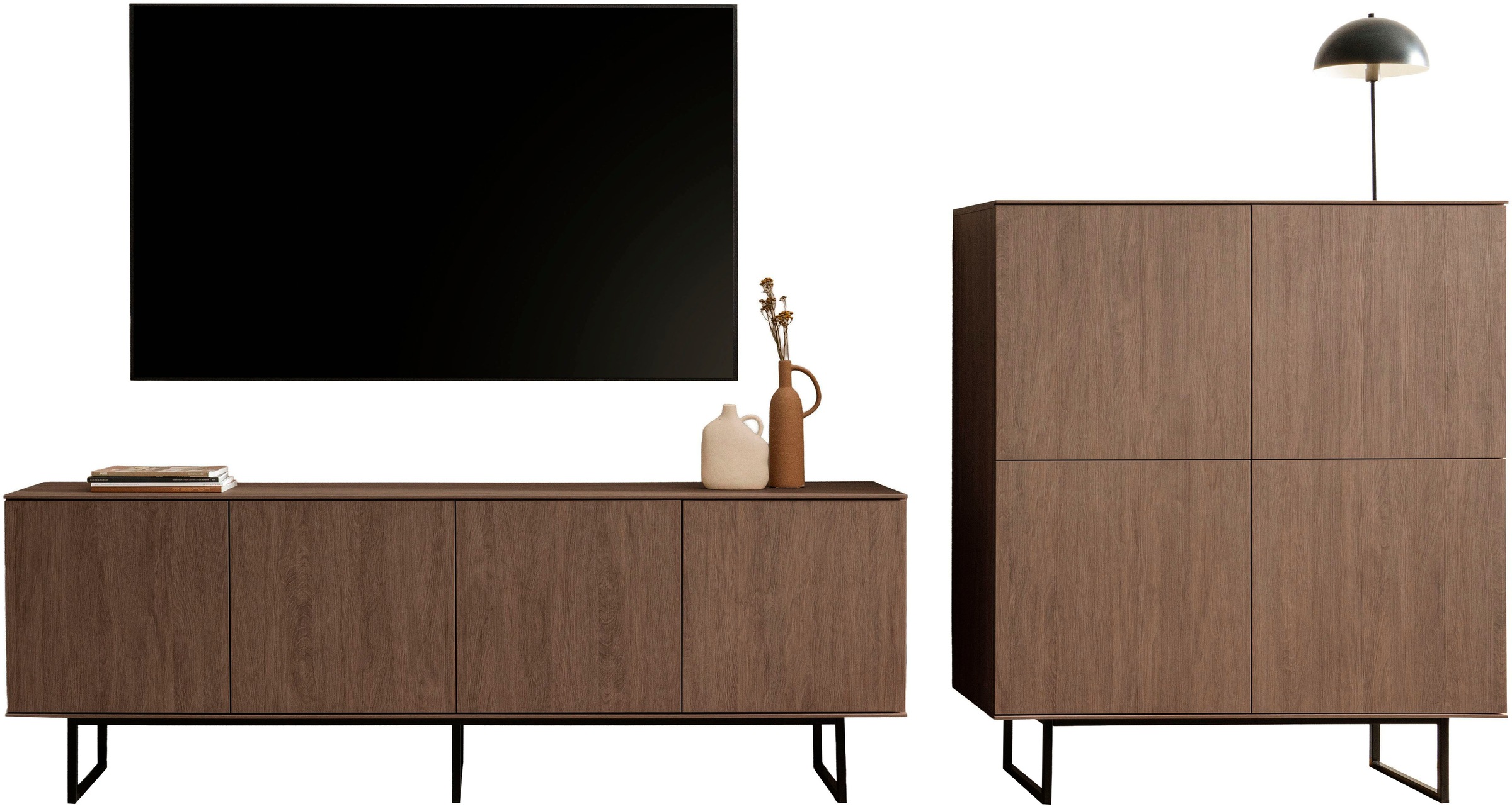 Home affaire Wohnzimmer-Set »Lund, moderne Anbauwand, Wohnzimmer-Set in Stone Oak oder Nussbaum« 2 Stk. tlg.