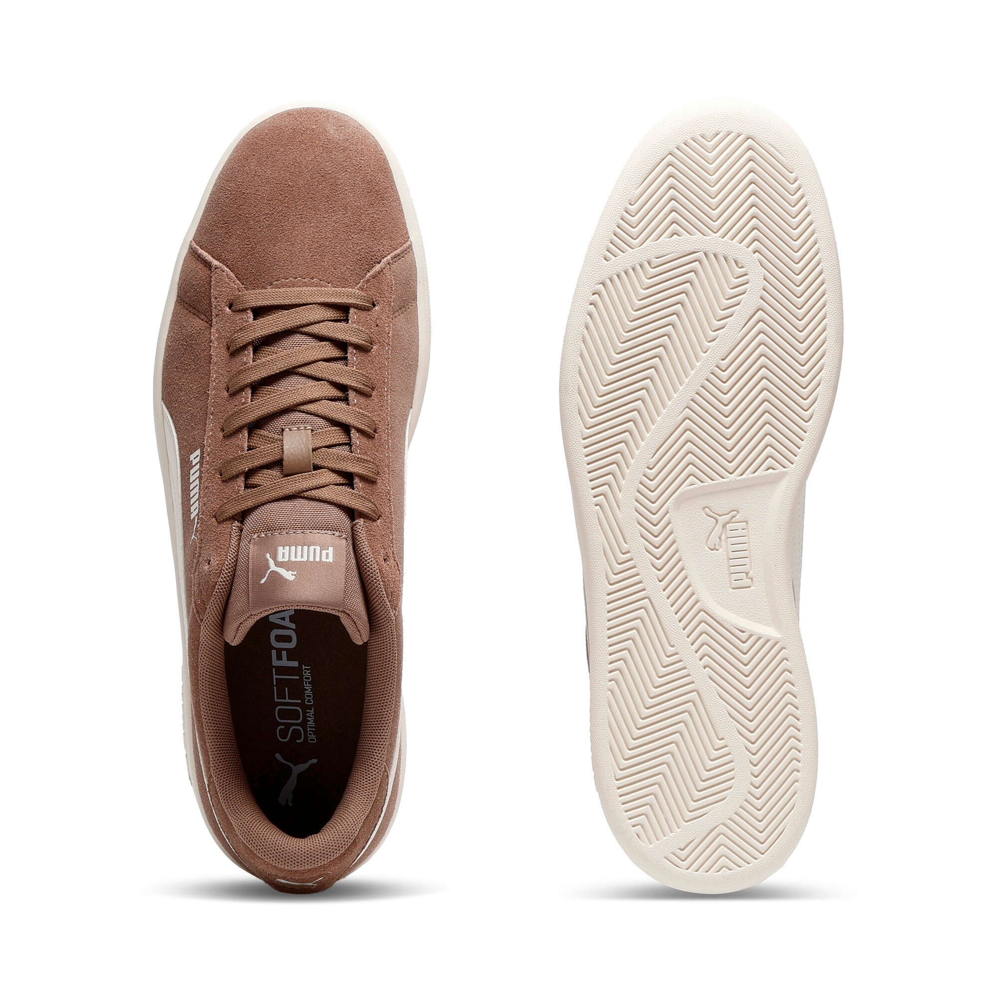 Sneaker PUMA "SMASH 3.0", Damen, Gr. 37,5, totally taupe, warm weiß, Leder, unifarben, Schuhe Sneaker, klassische Tennissport-Silhouette, gepufferter Schuhkragen 3