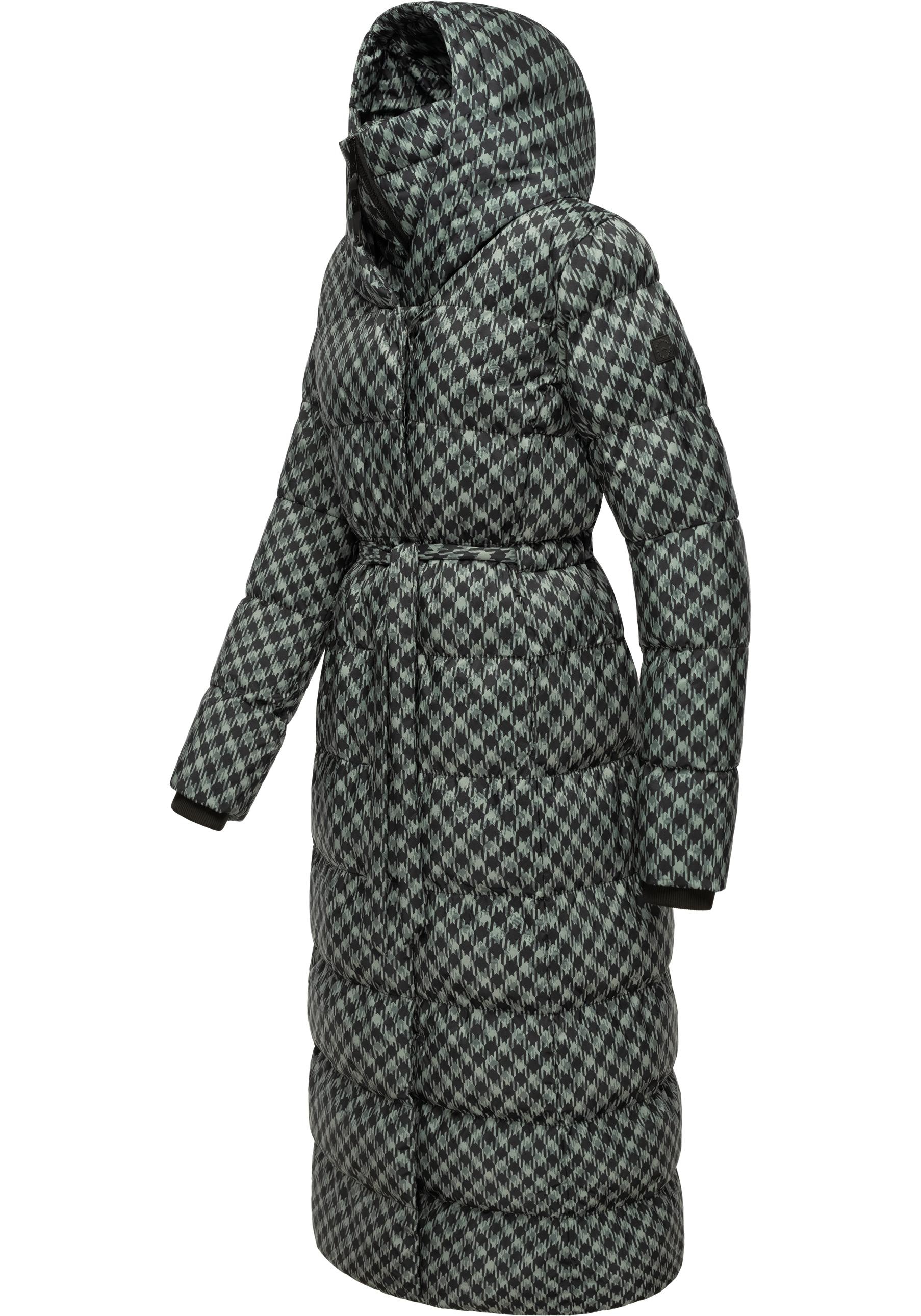 Ragwear Steppmantel »Niara Long Print«, wasserdichter Mantel mit angesagtem Hahnentritt Muster