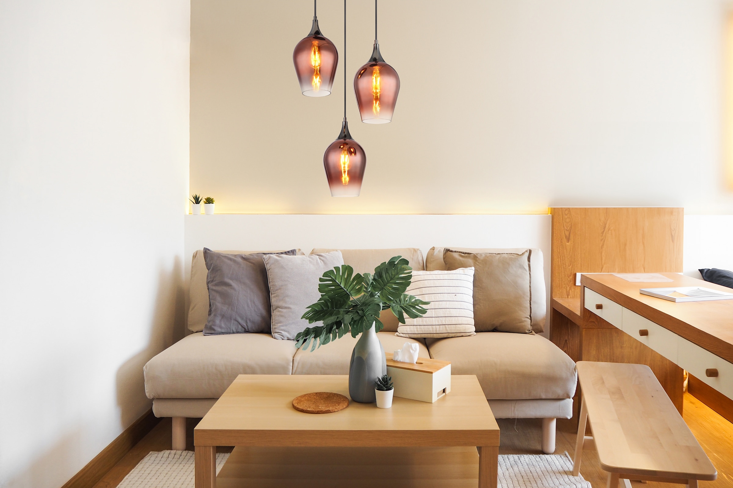 GLOBO LIGHTING Hängeleuchte »LAVUS«, Leuchtmittel E27 | ohne Leuchtmittel, Hängelampe/Pendelleuchte/Glas rot/ Höhe kürzbar/Wohnzimmer/Esszimmer