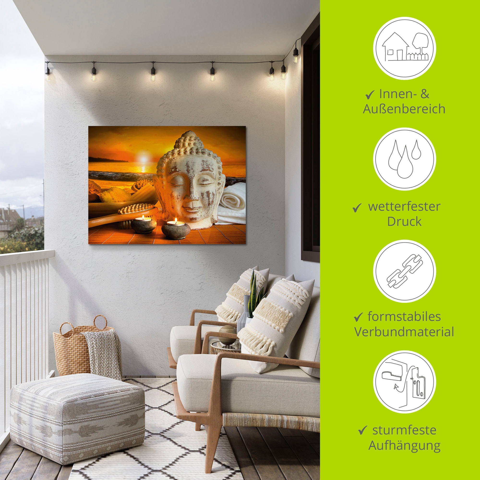 Artland Wandbild »Bad-Zubehör mit Buddha-Statue«, Religion, (1 St.), als Alubild, Outdoorbild, Leinwandbild, Wandaufkleber, versch. Größen