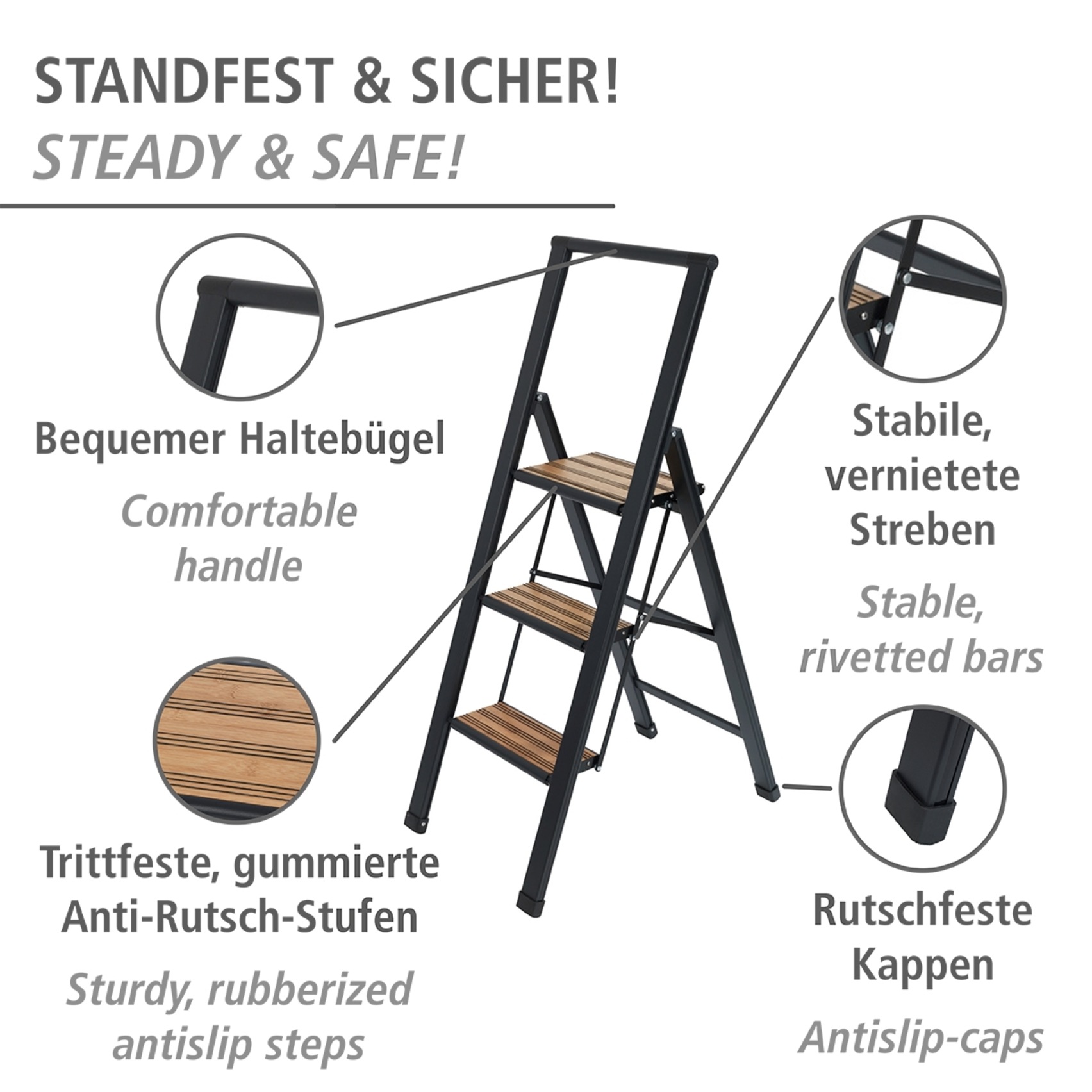 WENKO Trittleiter "Modell Alu-Design" rutschsichere XXL-Stufen, robustes Al günstig online kaufen