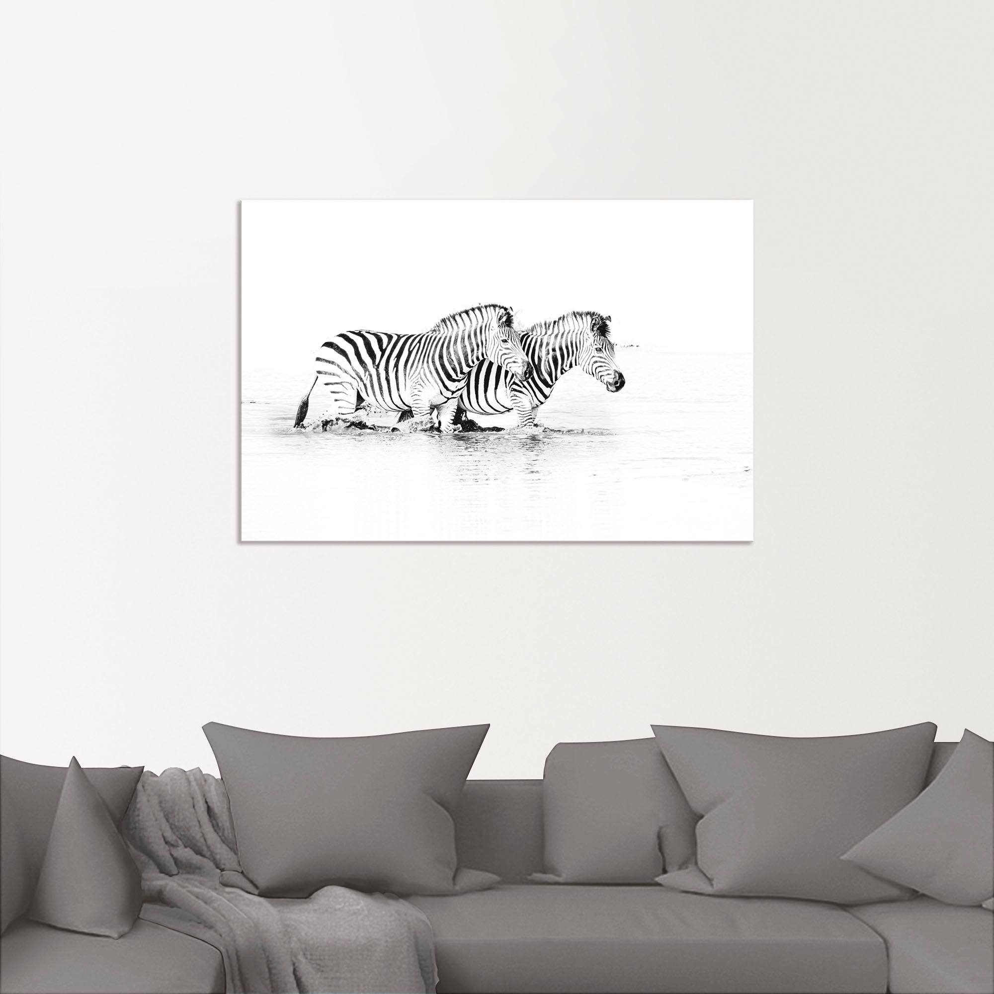 Artland Wandbild »Zebras in als (1 Bilder, Zebra im parallel Größen | bestellen versch. Wandaufkleber Alubild, Leinwandbild, St.), Poster oder Wasser«, BAUR