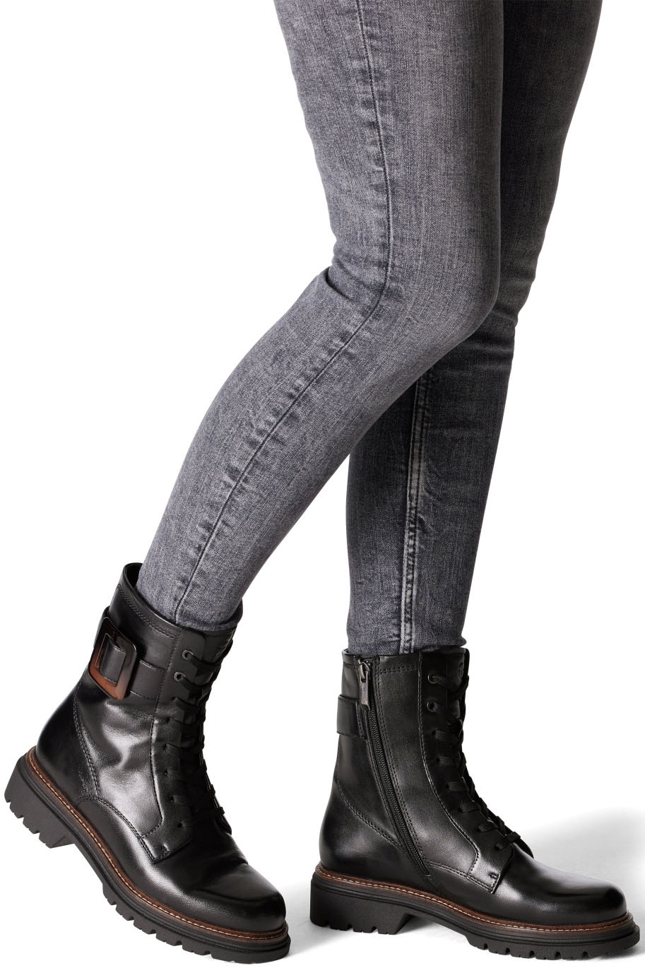 Tamaris Schnürboots, Blockabsatz, Schnürstiefelette mit auffälliger Zierschnalle