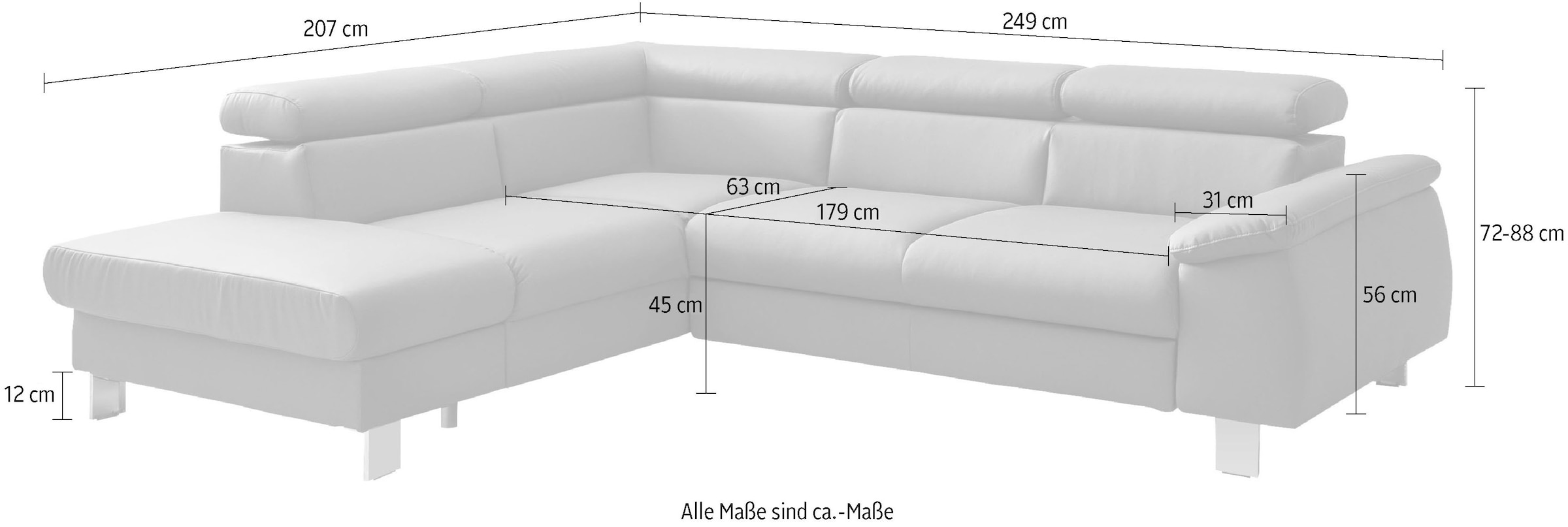 COTTA Ecksofa »Komaris L-Form mit Kopfteilverstellung«, wahlweise mit Bettfunktion, Bettkasten & Beleuchtung