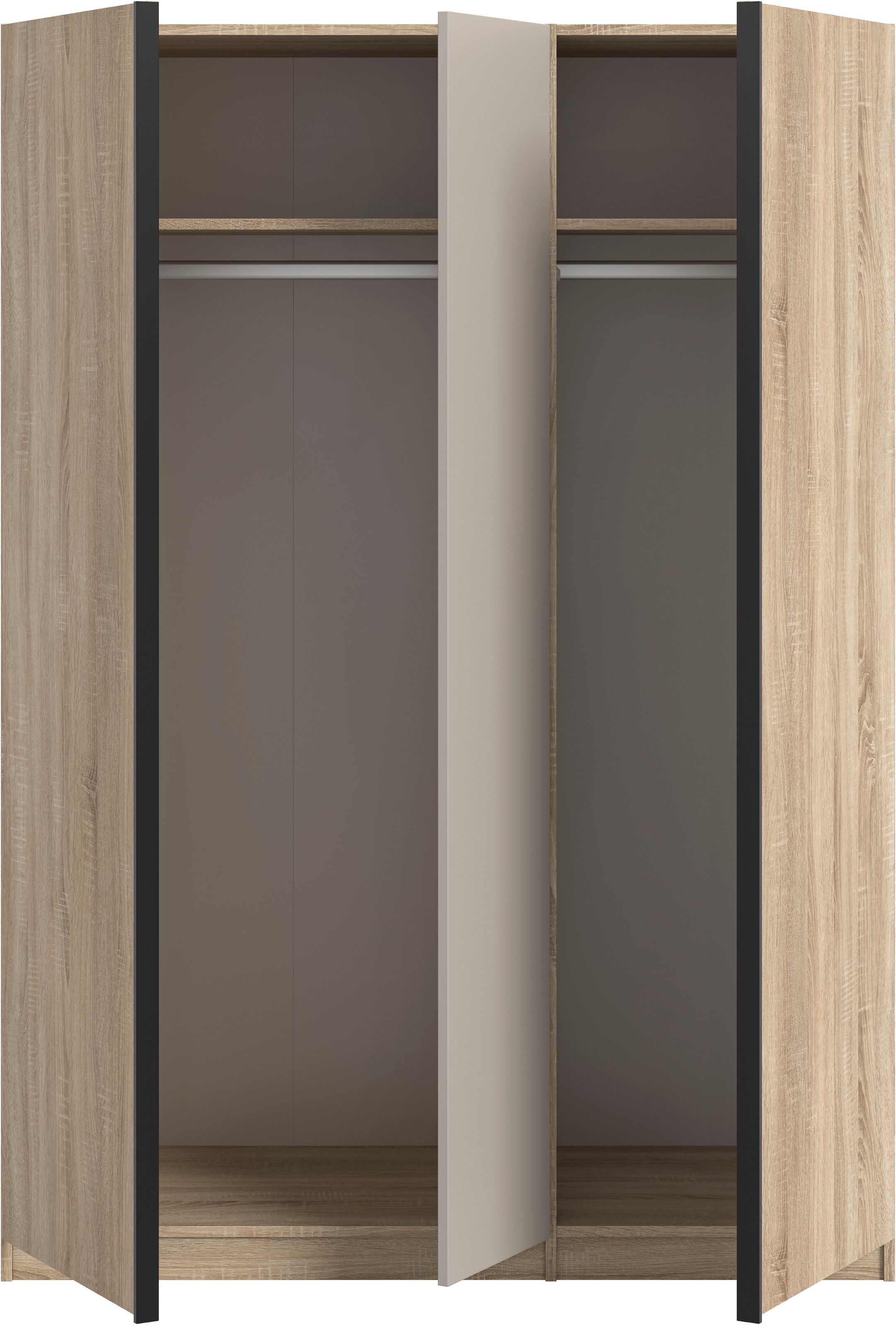 Home affaire Kleiderschrank »BENDINGO, TOPSELLER!, Schlafzimmerschrank, Schrank, Garderobenschrank«, (OTTO BESTSELLER, Garderobe & Schlafzimmer), Breite 130cm, Eiche NB, 3-türig, 2 Kleiderstangen und 2 Ablageböden
