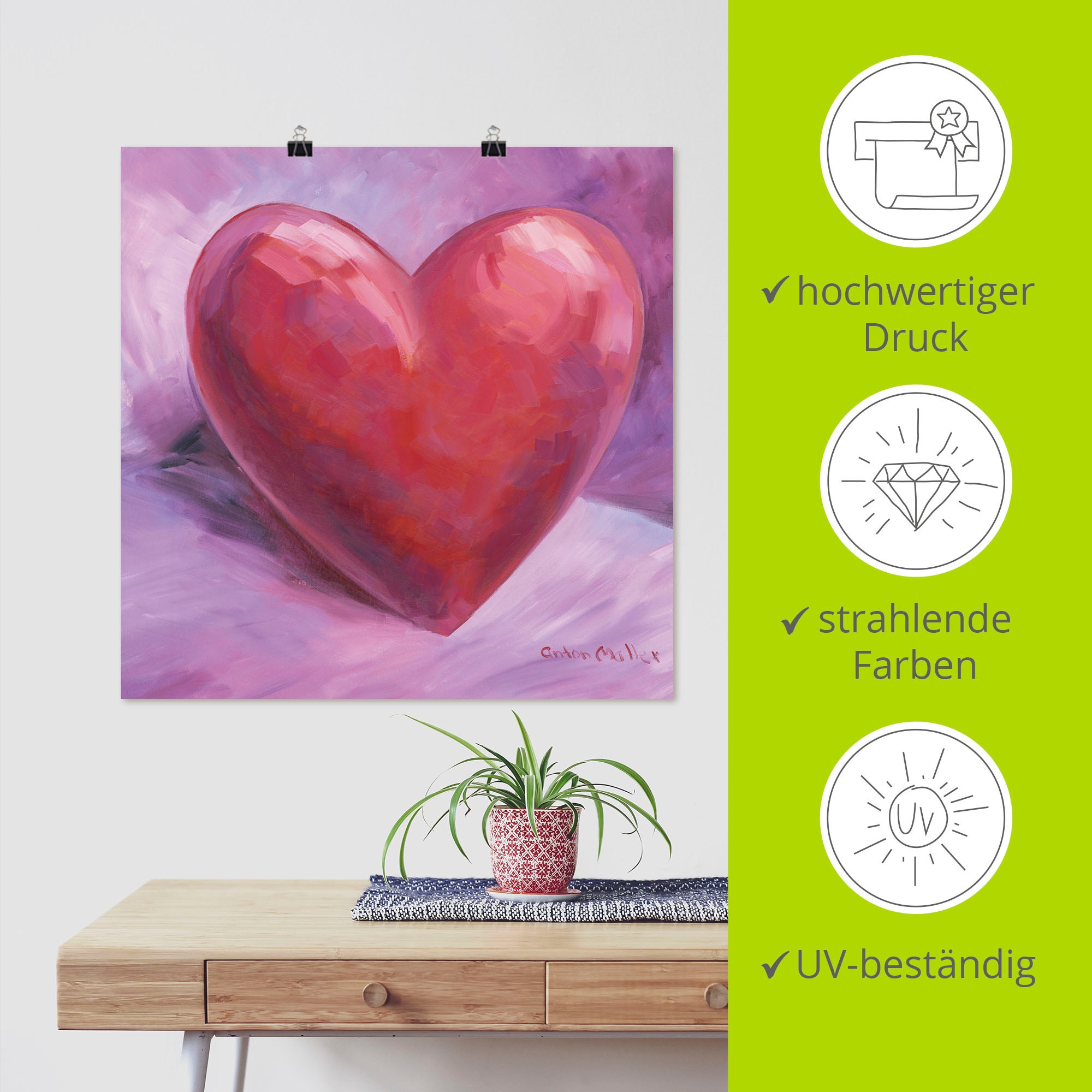 Artland Wandbild »Lila Herz«, Herzen, (1 St.), als Leinwandbild, Poster in verschied. Größen
