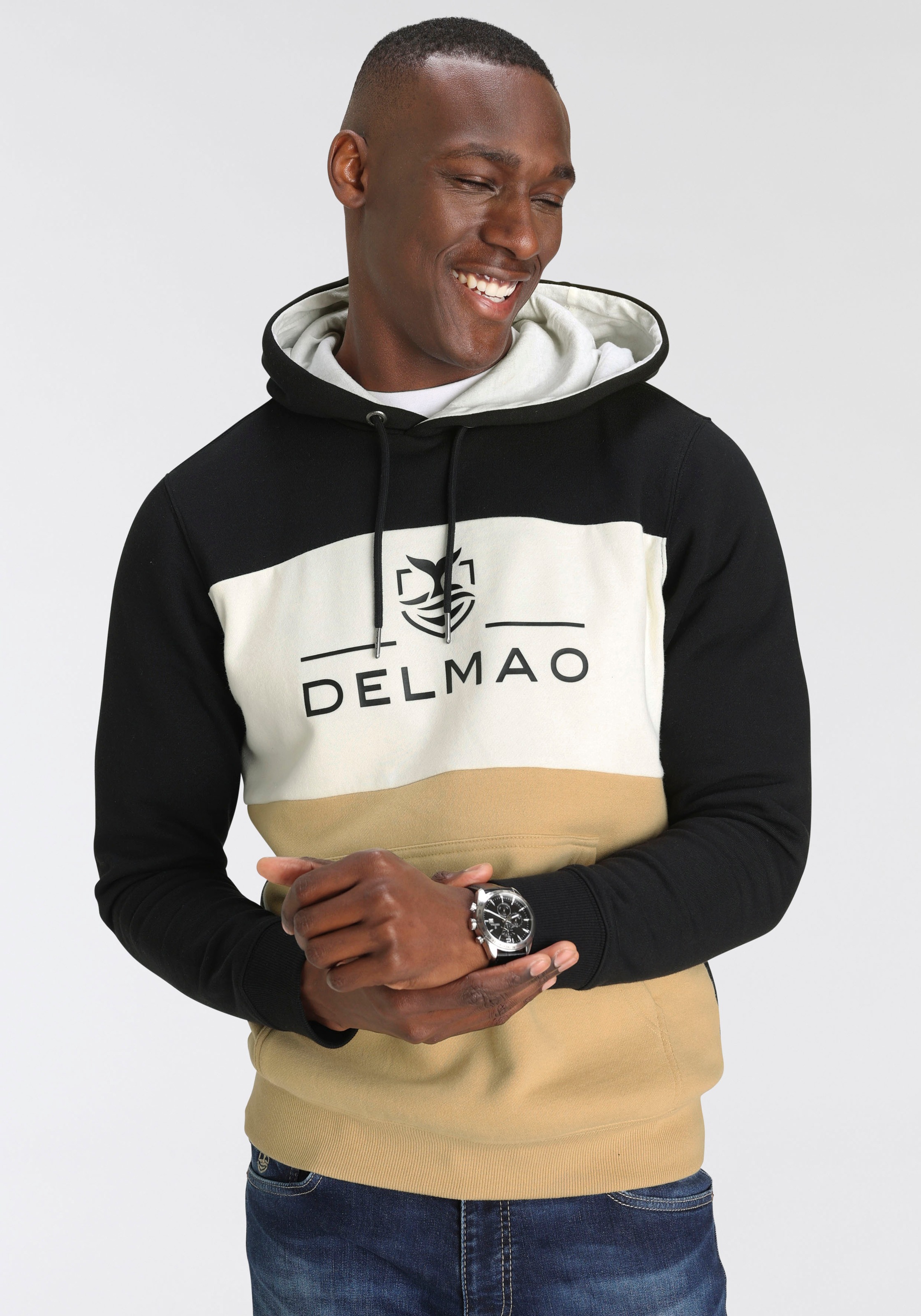 DELMAO Kapuzensweatshirt, Langarm, lockere Passform, Colourblocking-Optik, günstig online kaufen