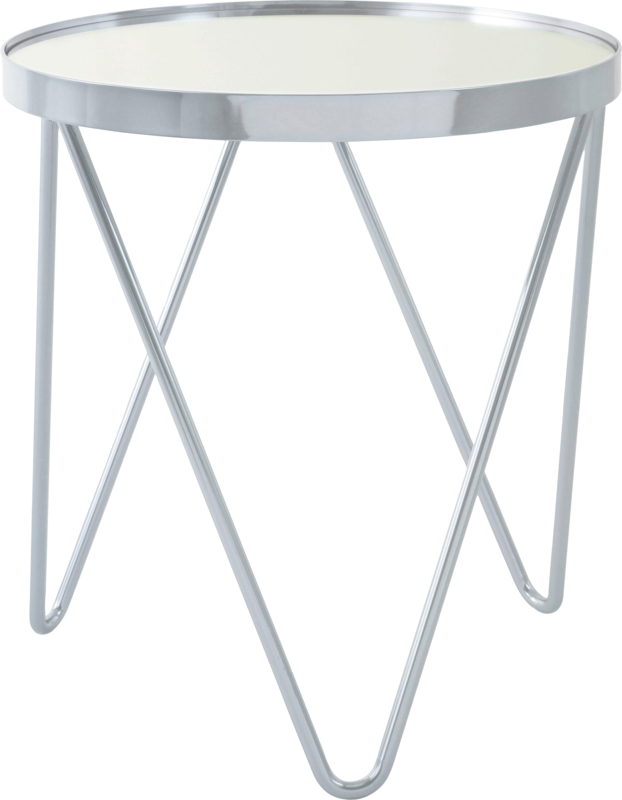 Kayoom Beistelltisch »Bonnie, modernes Gestell in Dreiecksform«, (1 St.), Ablagefläche aus Spiegelglas, modernes Gestell in Dreiecksform