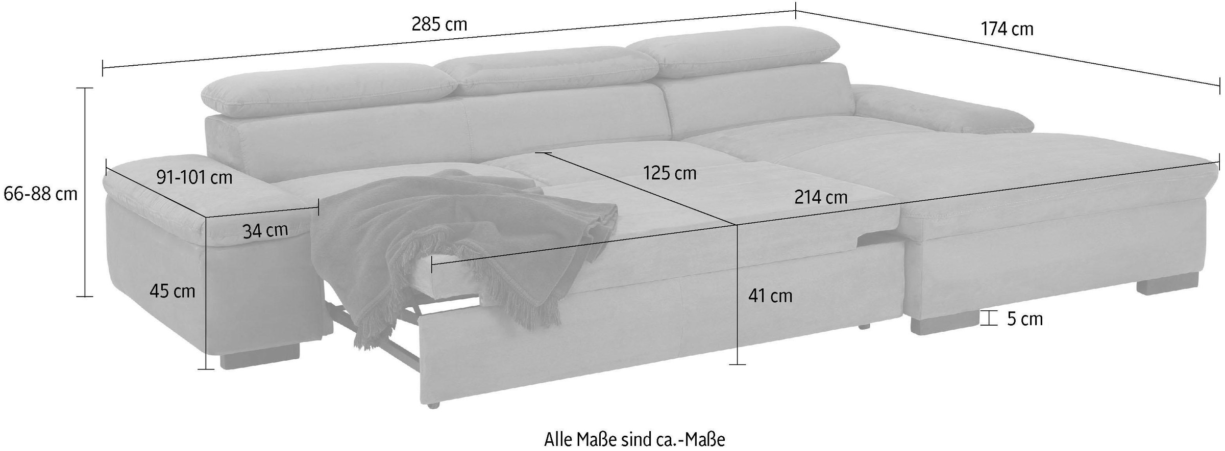 Home affaire Ecksofa »Alberto L-Form«, mit Kopfteilverstellung, wahlweise mit Bettfunktion