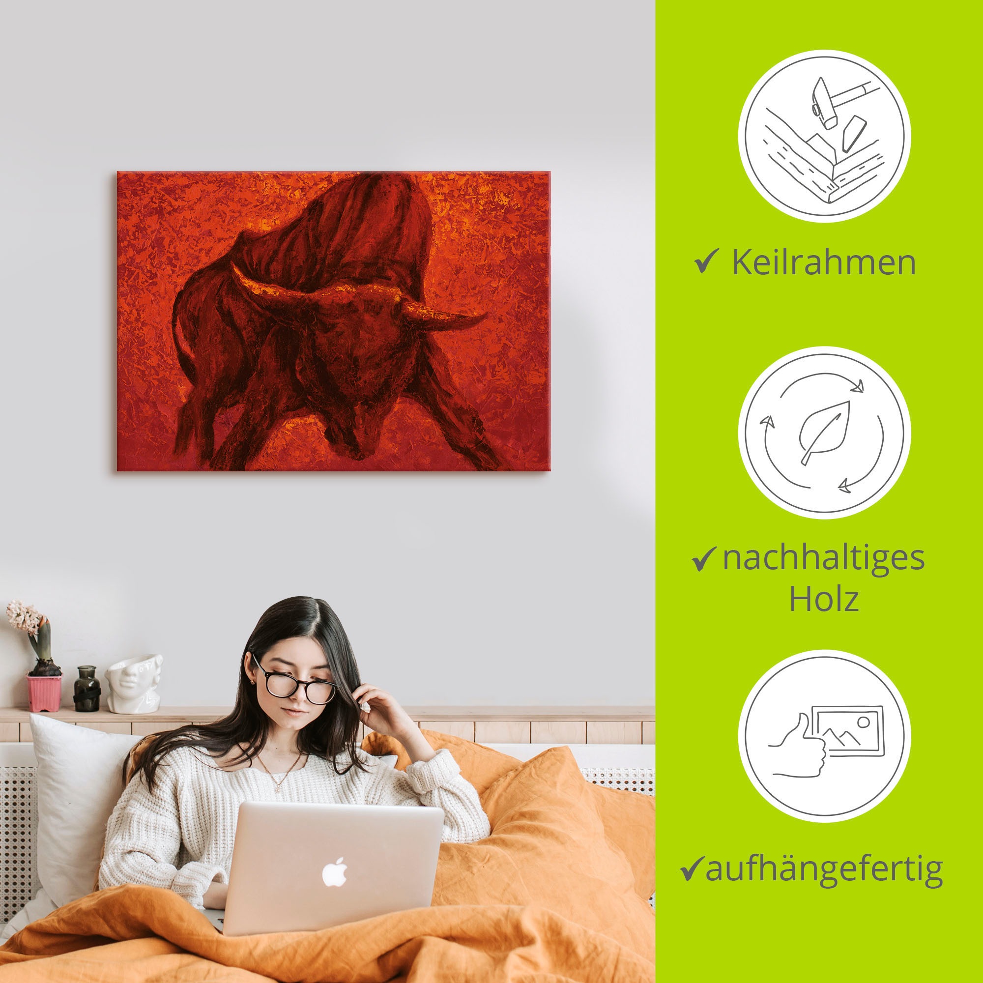 Artland Wandbild »Katalanischer Stier«, Wildtiere, (1 St.), als Alubild, Outdoorbild, Leinwandbild, Poster, Wandaufkleber
