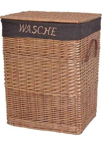Wäschekorb, aus Weide, handgefertigt mit herausnehmbarem Stoffeinsatz, 47x35x61cm