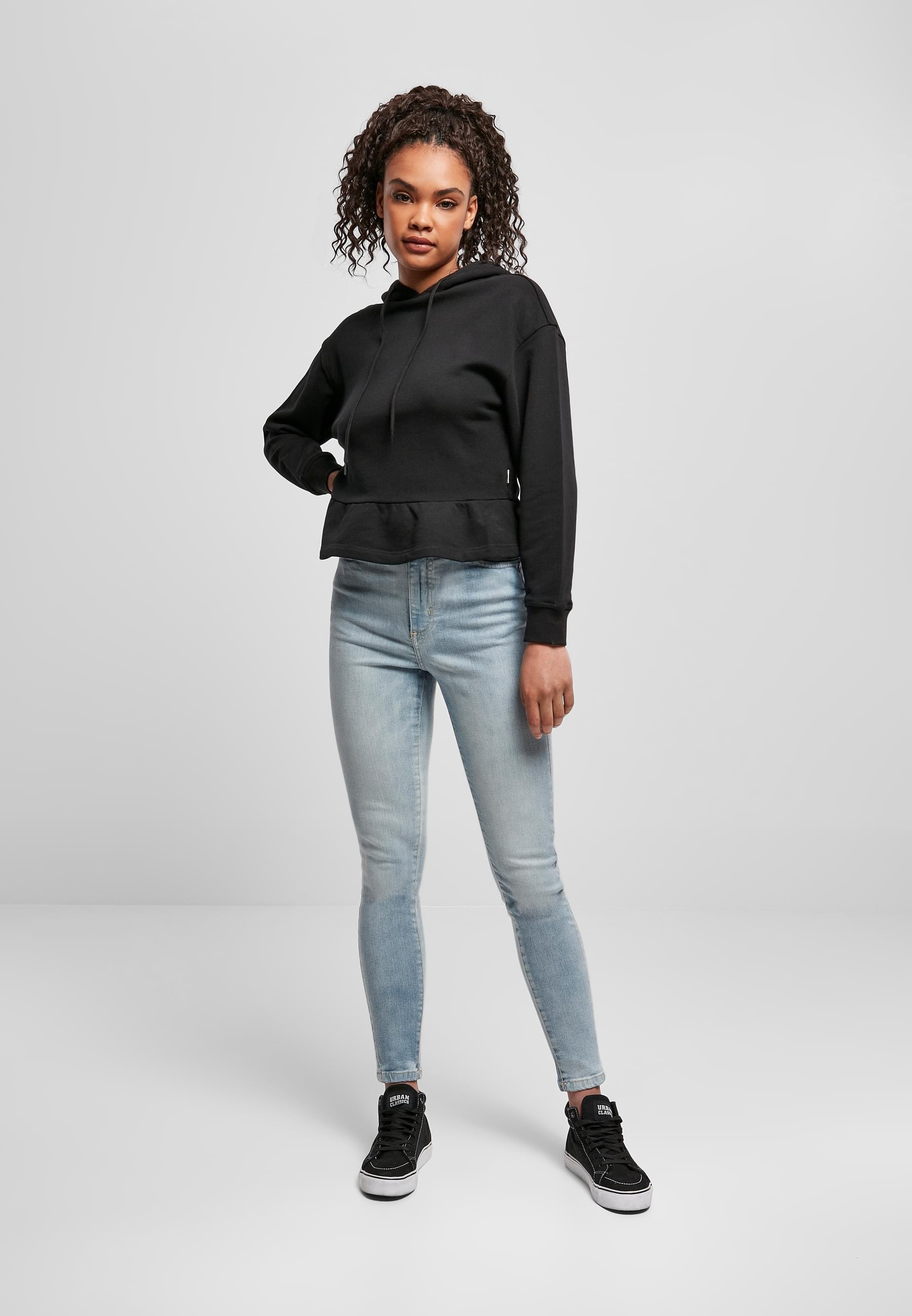 URBAN CLASSICS Kapuzenpullover »Urban Classics Damen Ladies Organic Volants Hoody«, (1 tlg.)