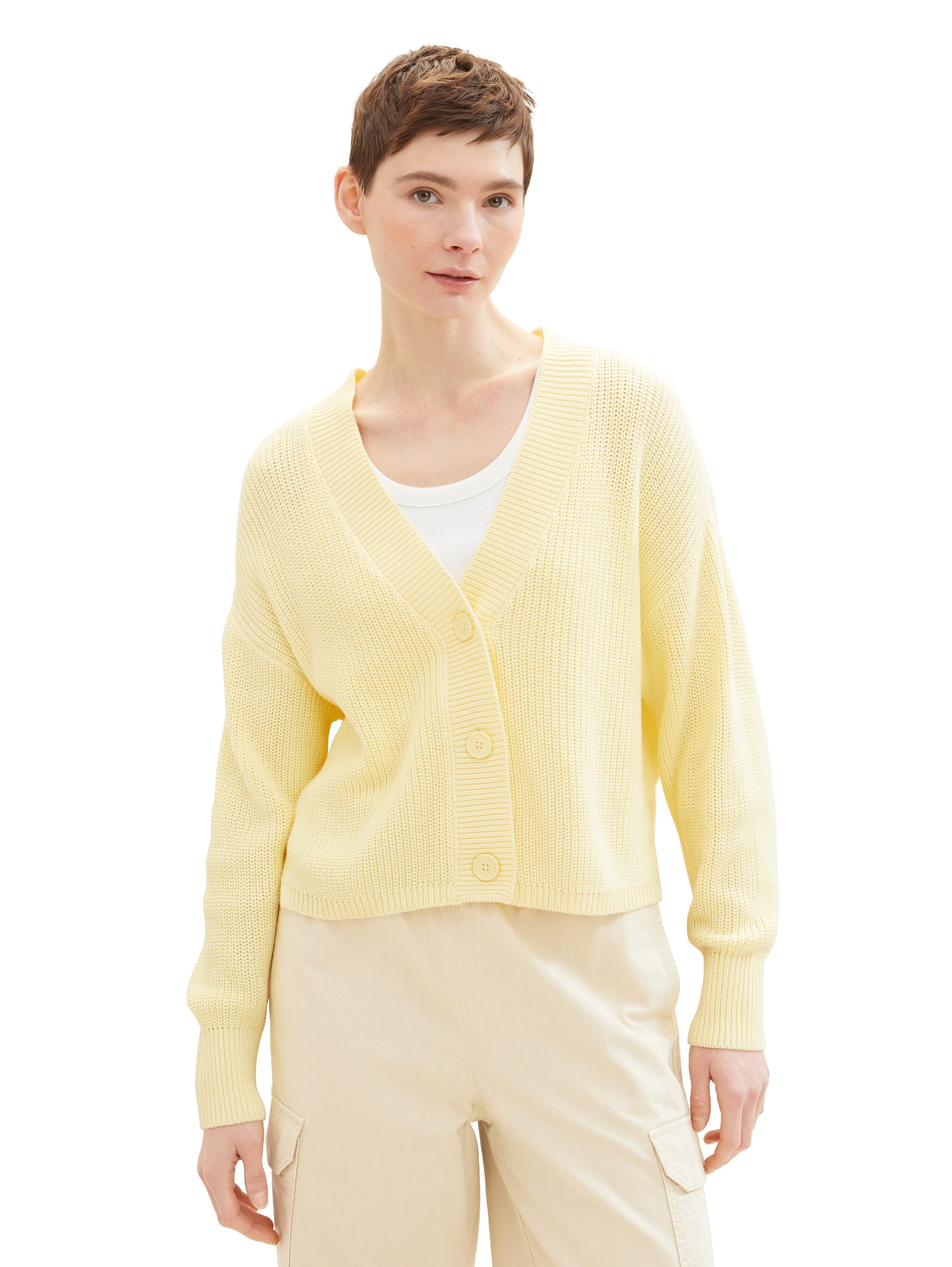 Cardigan, Cardigan mit Strick und Knopfleiste