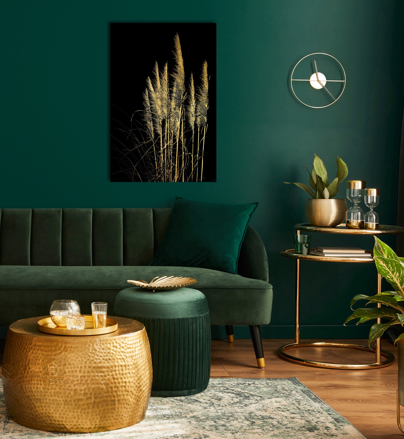 Leonique Acrylglasbild »Pampas Gras - Acrylbilder mit Blattgold veredelt«, Kunst-Modern-Gräser-Pflanzen-Pflanzenbilder, (1 St.), Goldveredelung, Handgearbeitet, Gerahmt, Edel