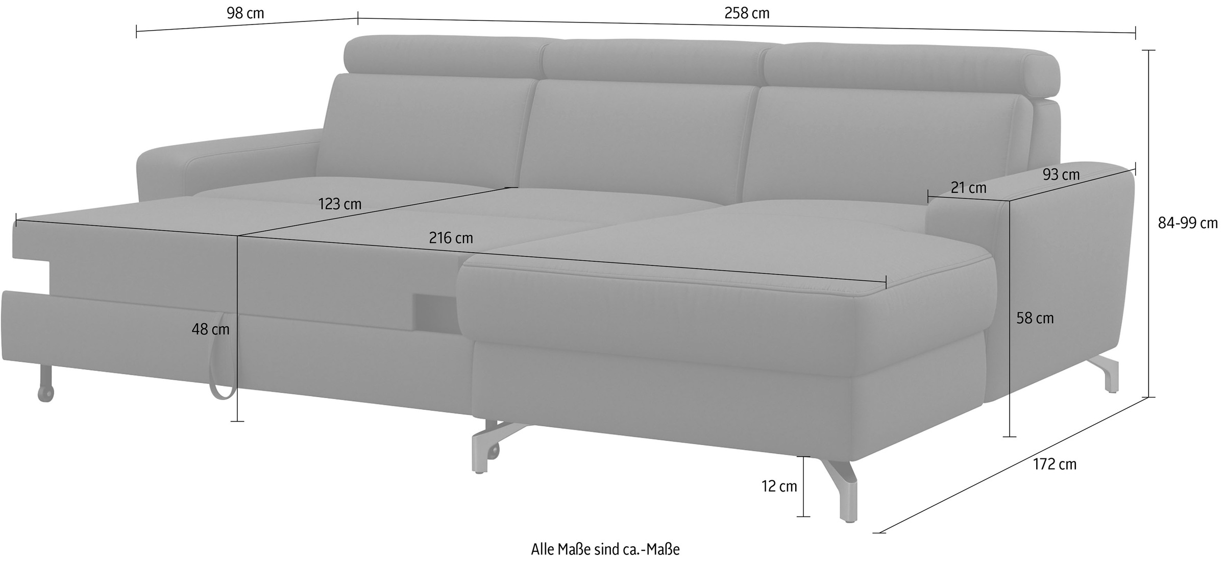 sit&more Ecksofa »Scarlett L-Form«, inklusive Kopfteilverstellung, wahlweise mit Bettfunktion, Bettkasten