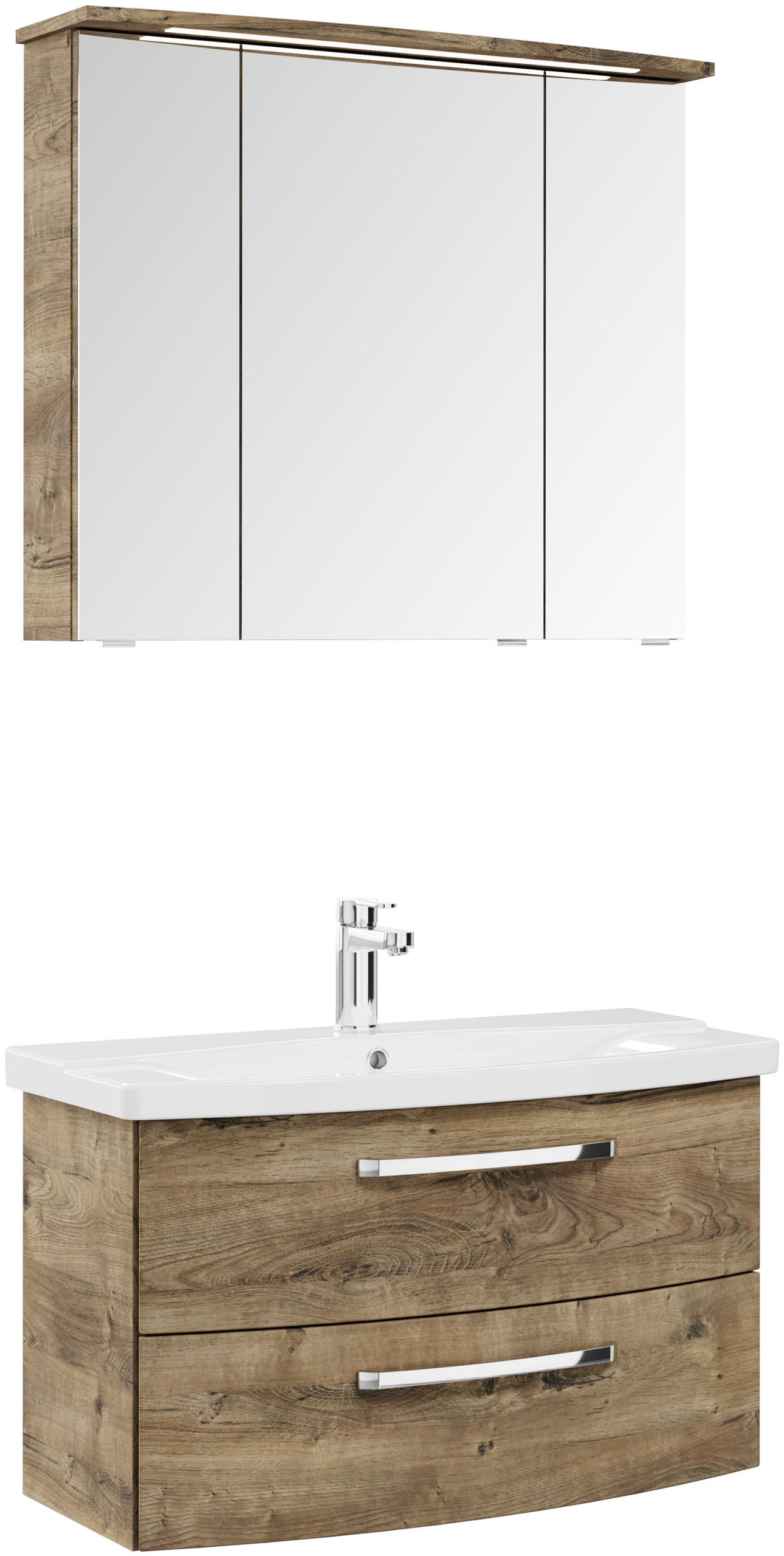Saphir Badmöbel-Set »Serie 4010 2-teilig Keramik-Waschtisch mit LED-Spiegelschrank«, (Set), Badezimmer Set 84 cm breit, inkl. Türdämpfer, 3 Türen, 2 Schubladen