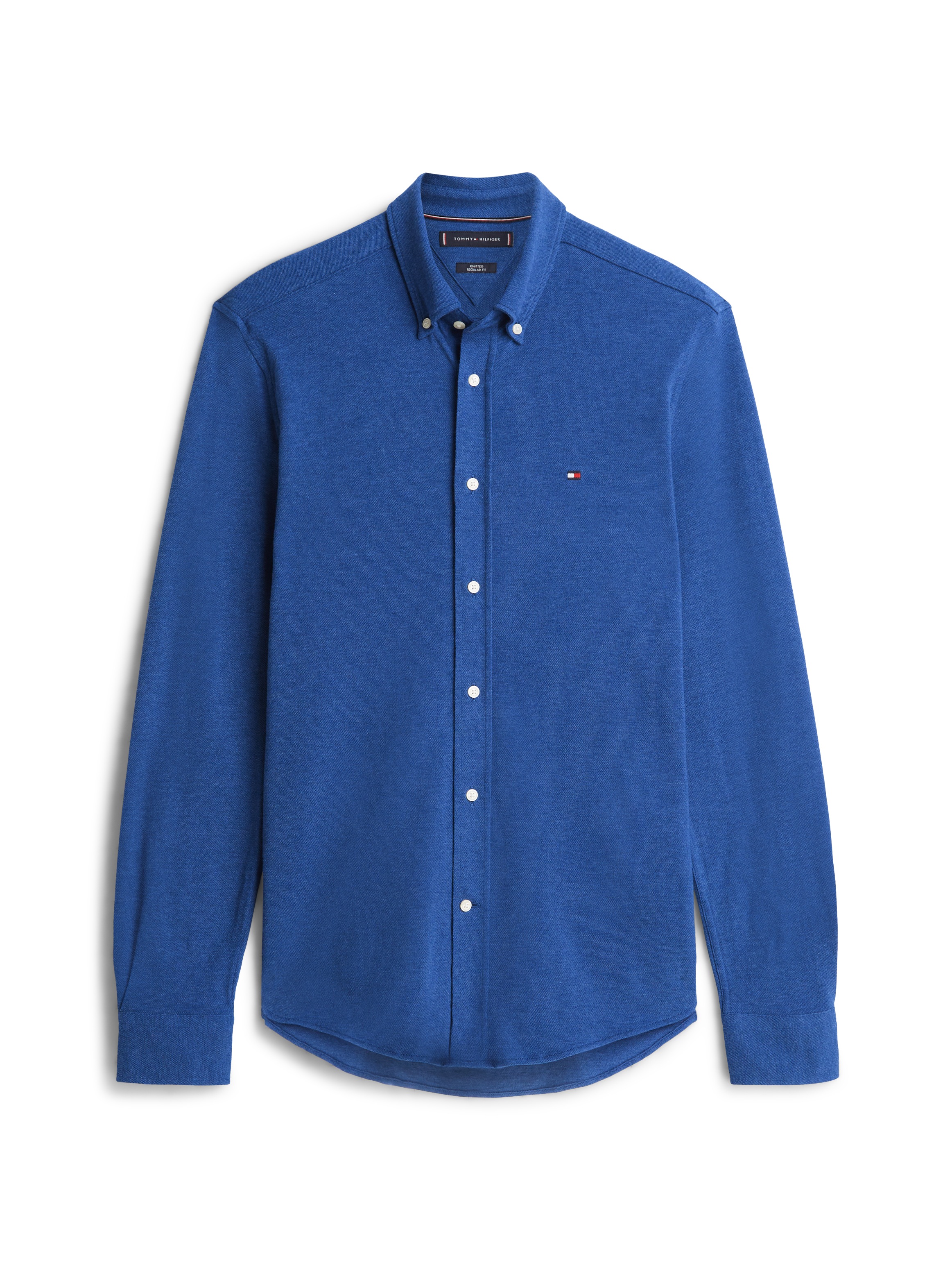 Langarmhemd TOMMY HILFIGER "KNIT PIQUE FEATHERWEIGHT", Herren, Gr. L, N-Gr, indigo heather, Web, Obermaterial: 100% Baumwolle, regular fit, Manschette, Hemden 4