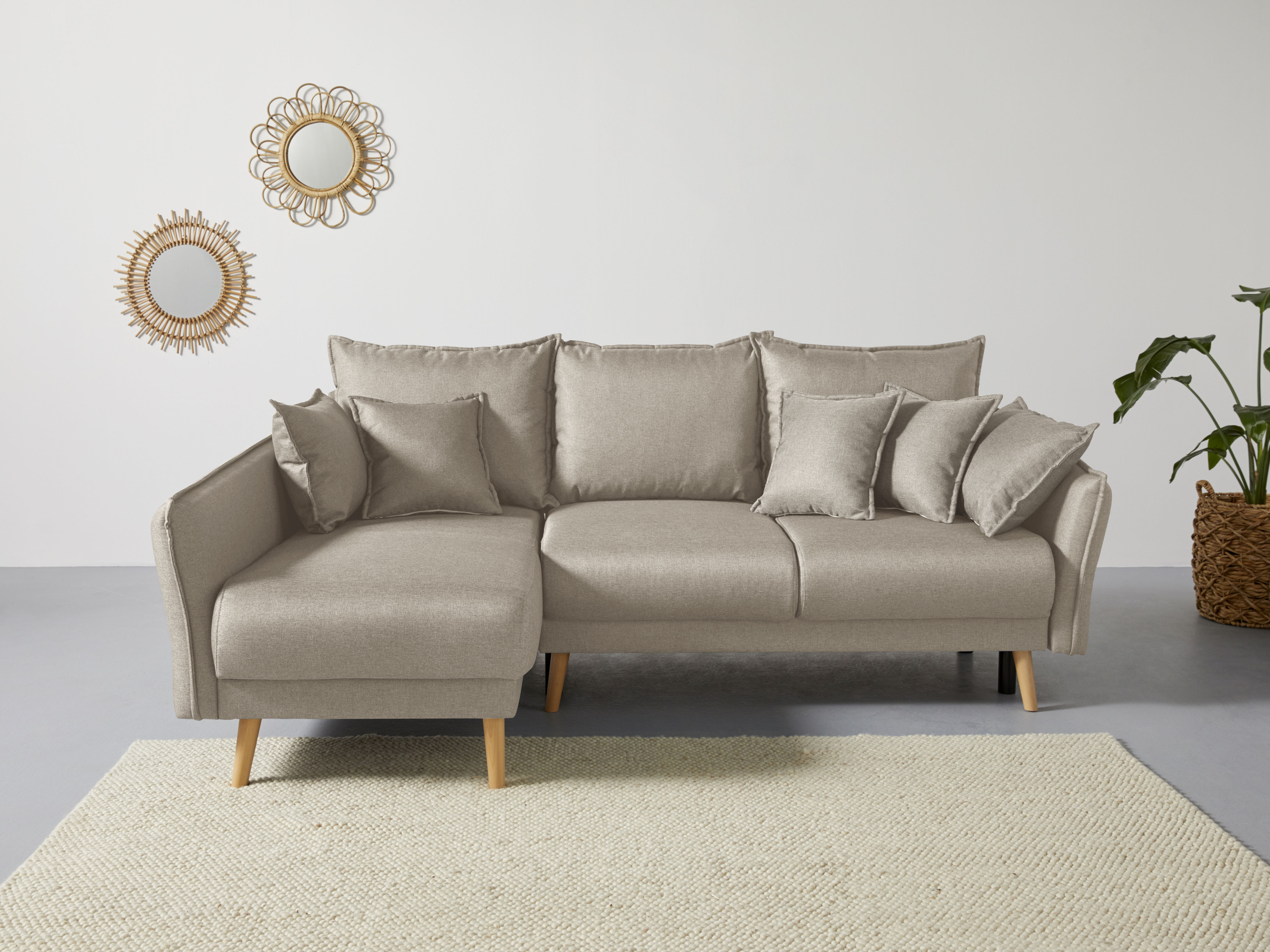Home affaire Ecksofa "Granbo L-Form, B: 240 cm" Schlaffunktion, Bettkasten, Taschen & 5 Zierkissen, Federkern