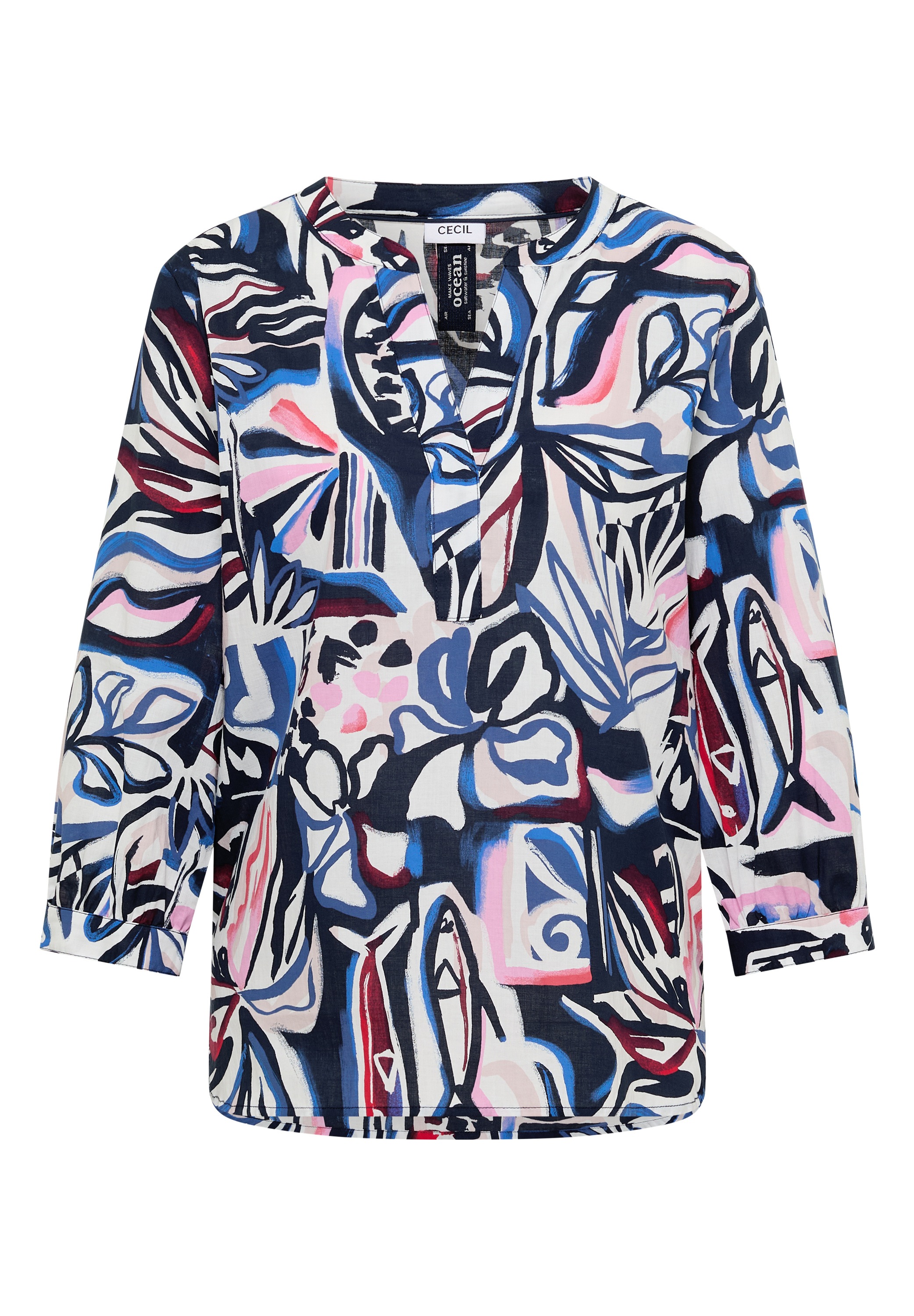 Langarmbluse CECIL, Damen, Gr. XXL (46), universal blau, Web, 100% Baumwolle, gemustert, klassisch normal, Rundhals, Bündchen, Blusen, aus reiner Baumwolle 3