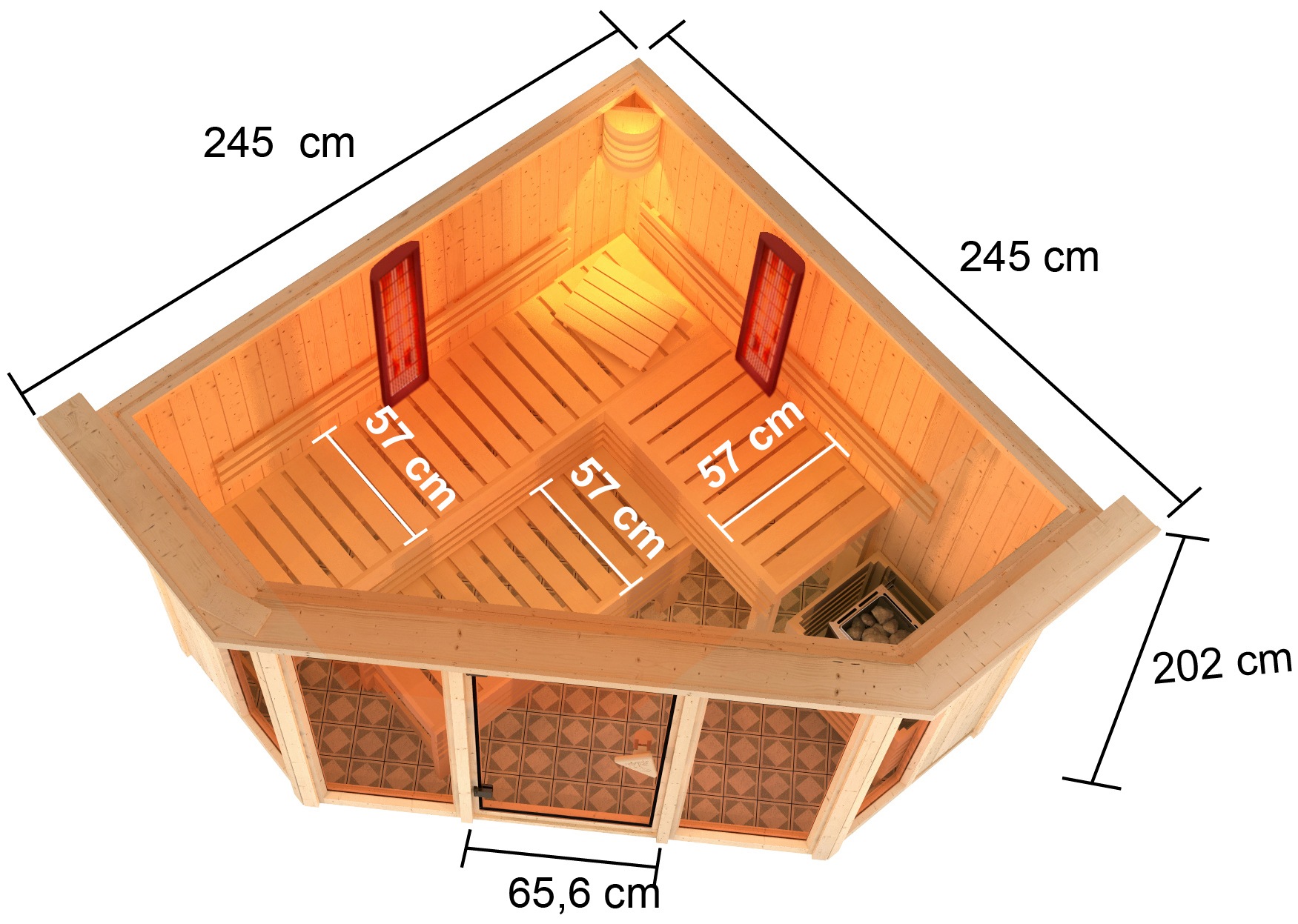 Karibu Sauna »Adele«, 9-kW-Bio-Ofen mit ext. Steuerung, inkl. 2 Infrarot-Vitalightstrahlern