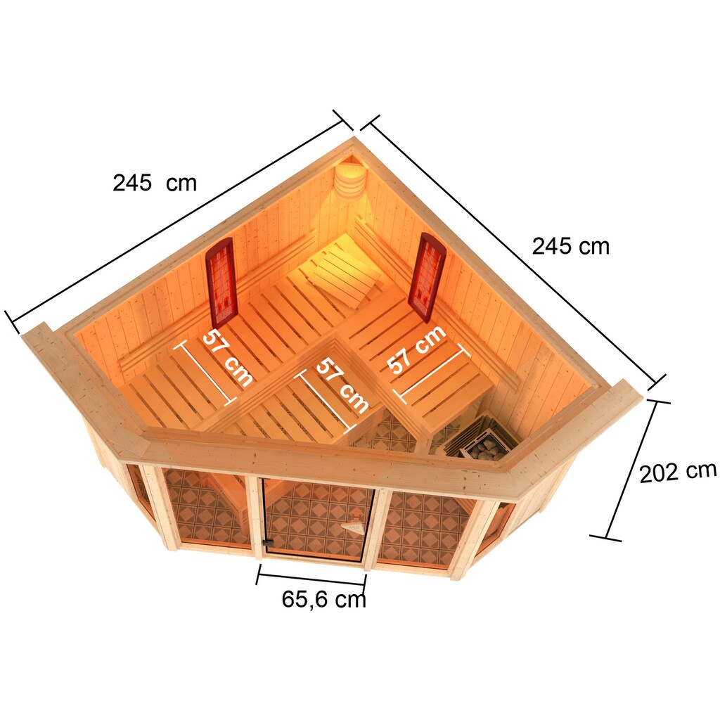 Karibu Sauna »Adele«, (Set), 9-kW-Bio-Ofen mit ext. Steuerung, inkl. 2 Infrarot-Vitalightstrahlern