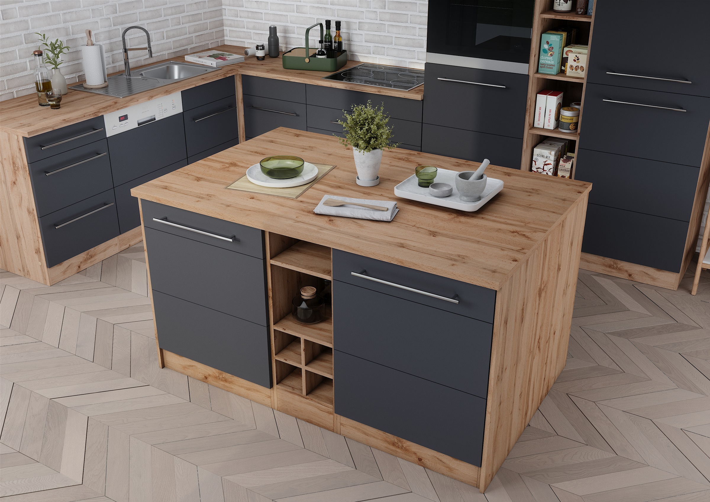 HELD MÖBEL Kücheninsel "Wien", Breite 153 cm, MDF-Fronten, Flaschenregal günstig online kaufen