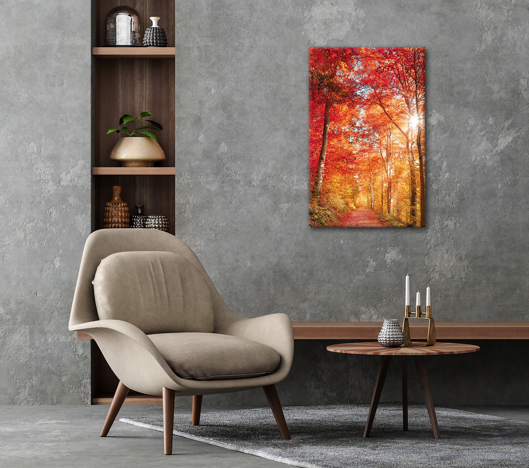 Bönninghoff Leinwandbild »Wandbild BUNTER HERBSTWALD 60x90 cm – Leinwandbild Keilrahmen Deko« Baumbilder | Bäume | Landschaft | Natur | Wald | Waldbilder 1 Stk. tlg. auf Keilrahmen gespannt