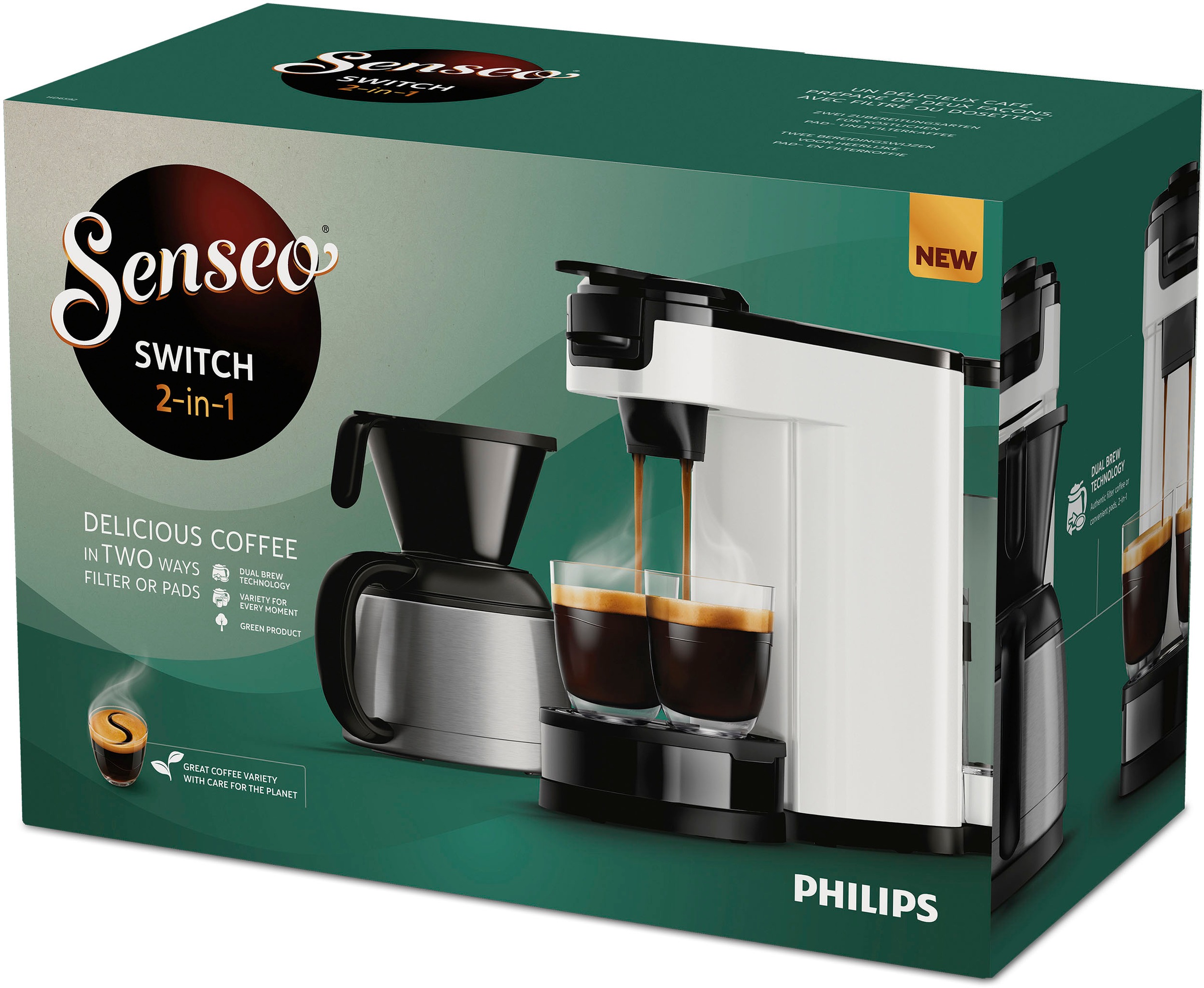 Philips Senseo Kaffeepadmaschine »Switch HD6592/04«, 1 l Kaffeekanne, inkl. Kaffeepaddose  im Wert von 9,90 € UVP per Raten | BAUR